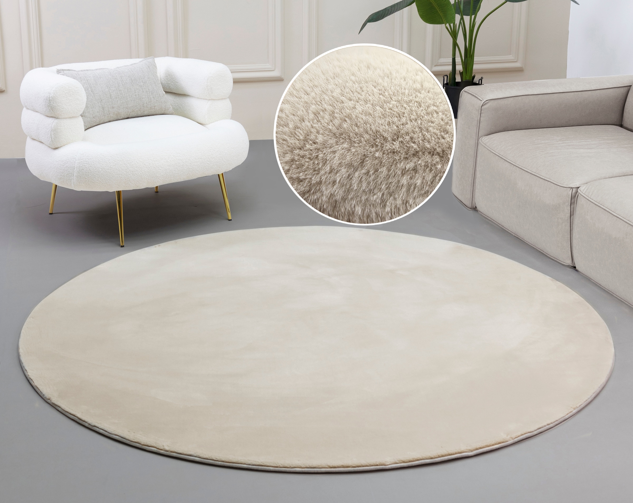 OTTO home Fellteppich "Balu, Kunstfell Teppich, Modern" rund 20 mm Höhe Kaninchenfell-Haptik, Langflor, Schlafzimmer, Wohnzimmer, Kinderzimmer