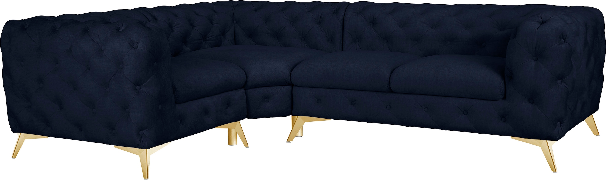 Leonique Chesterfield-Sofa »Ecksofa GLYNIS L-Form mit Wellenunterfederung, Maße B/T/H 264/204/75cm«, aufwändige Knopfheftung, moderne Chesterfield Optik, Fußfarbe wählbar