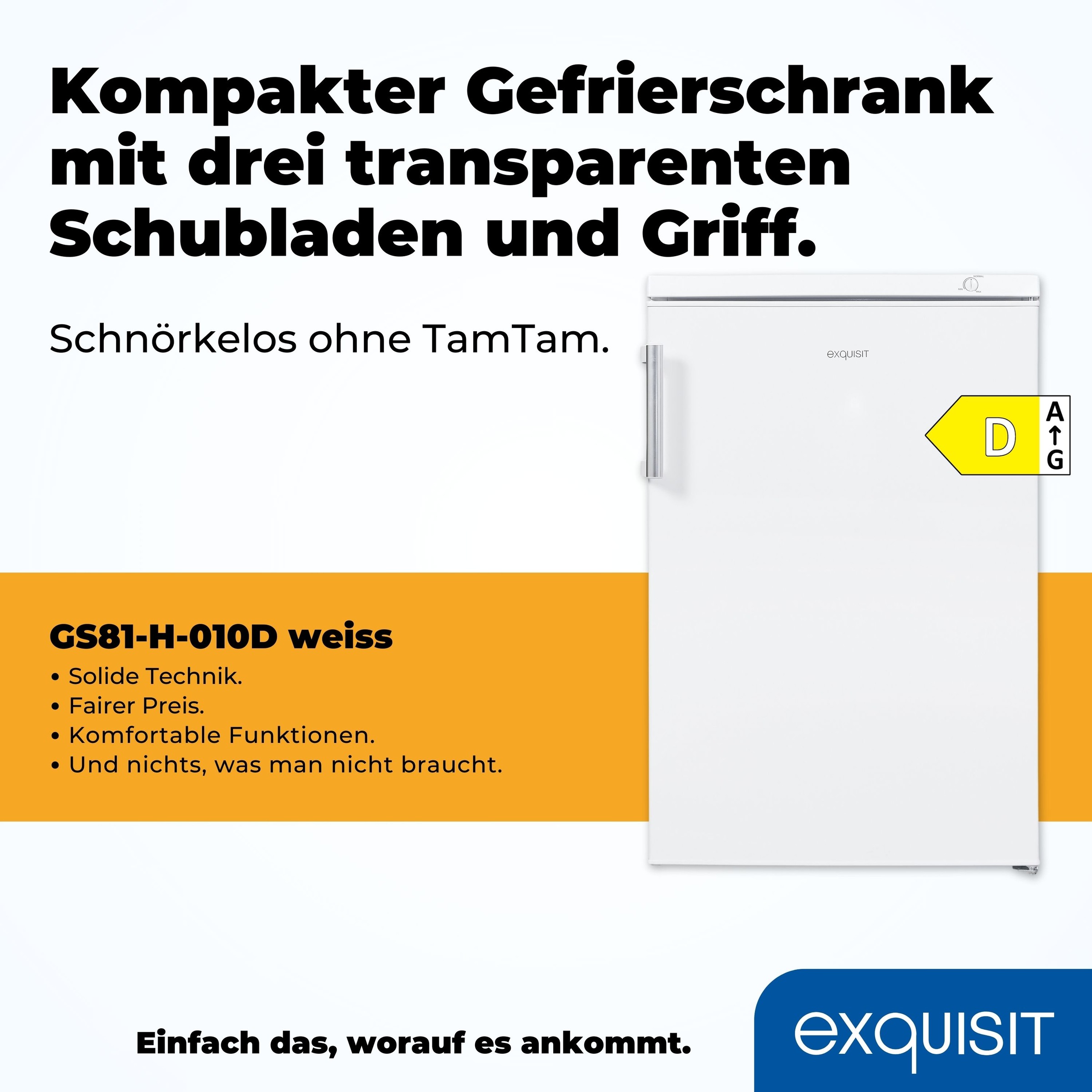 exquisit Gefrierschrank »GS81-H-010D weiss«, 85 cm hoch, 56 cm breit, 85 Liter Nutzinhalt, Flexibler Türanschlag, 4 Sterne Gefrieren