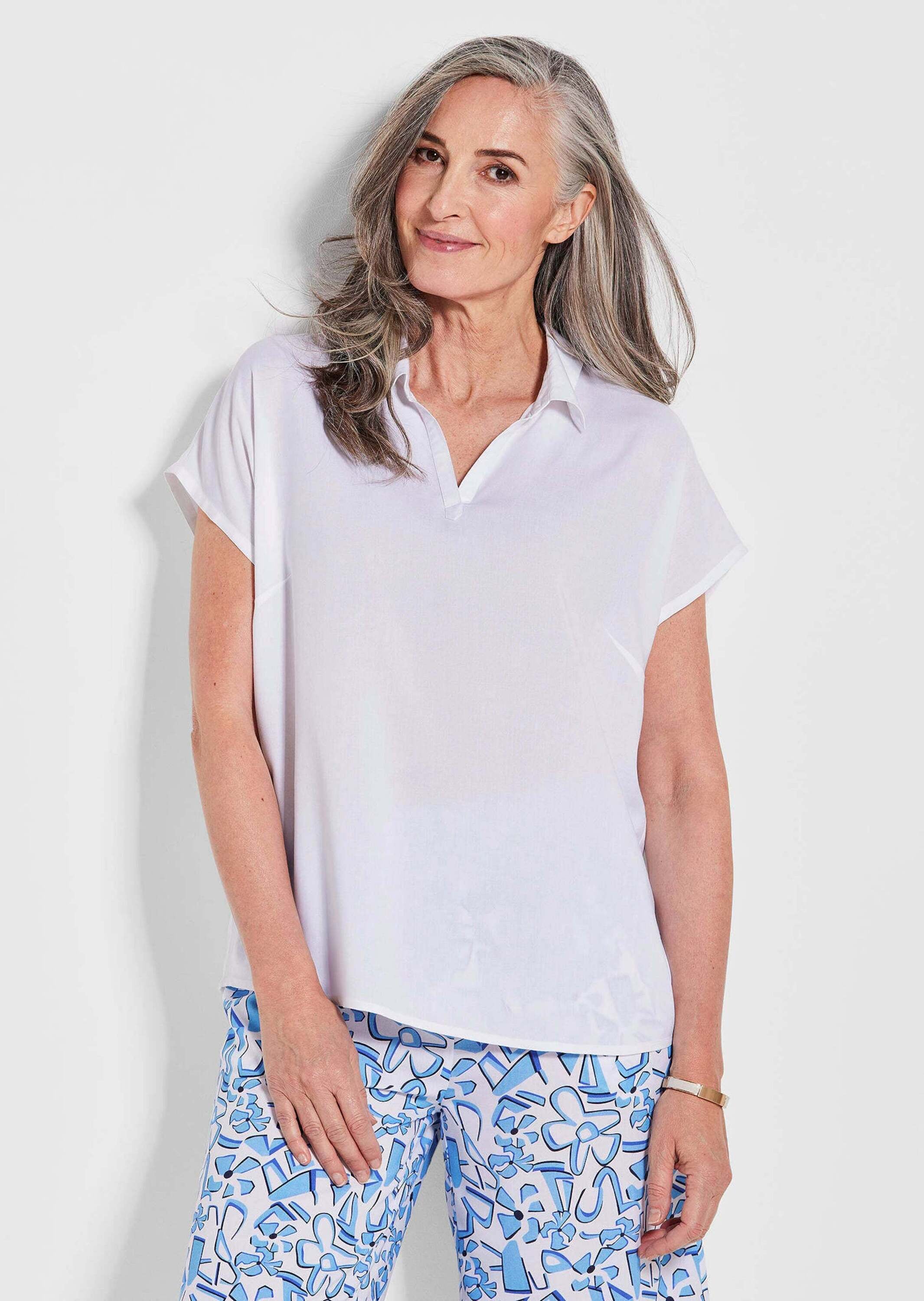 GOLDNER Klassische Bluse »Kurzgröße Uni Bluse mit Hemdkragen«