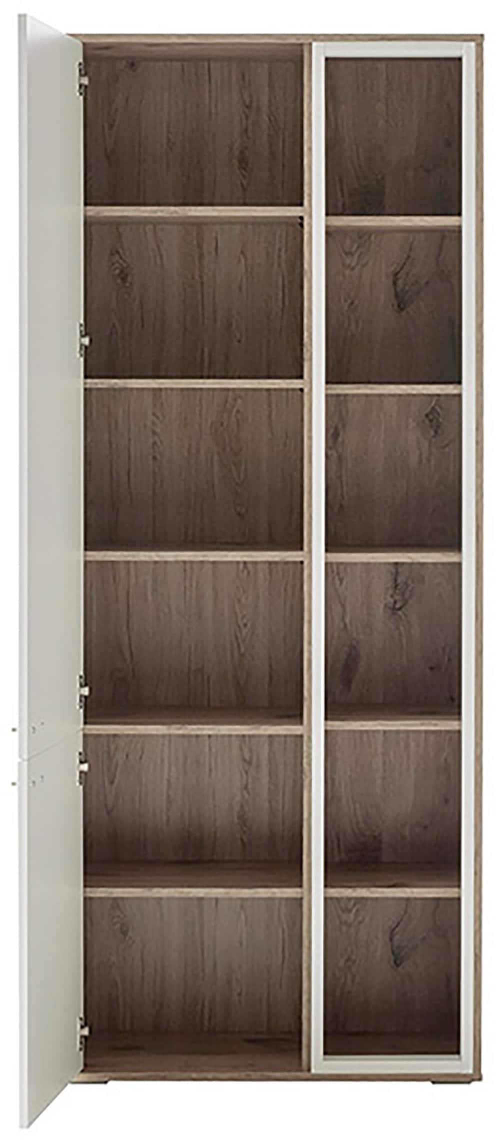 MCA furniture Vitrine »SANTERNO«, 2 Türen gedämpft, 6 Fächer, Metallgriffe nickelfarbig, Höhe 197 cm