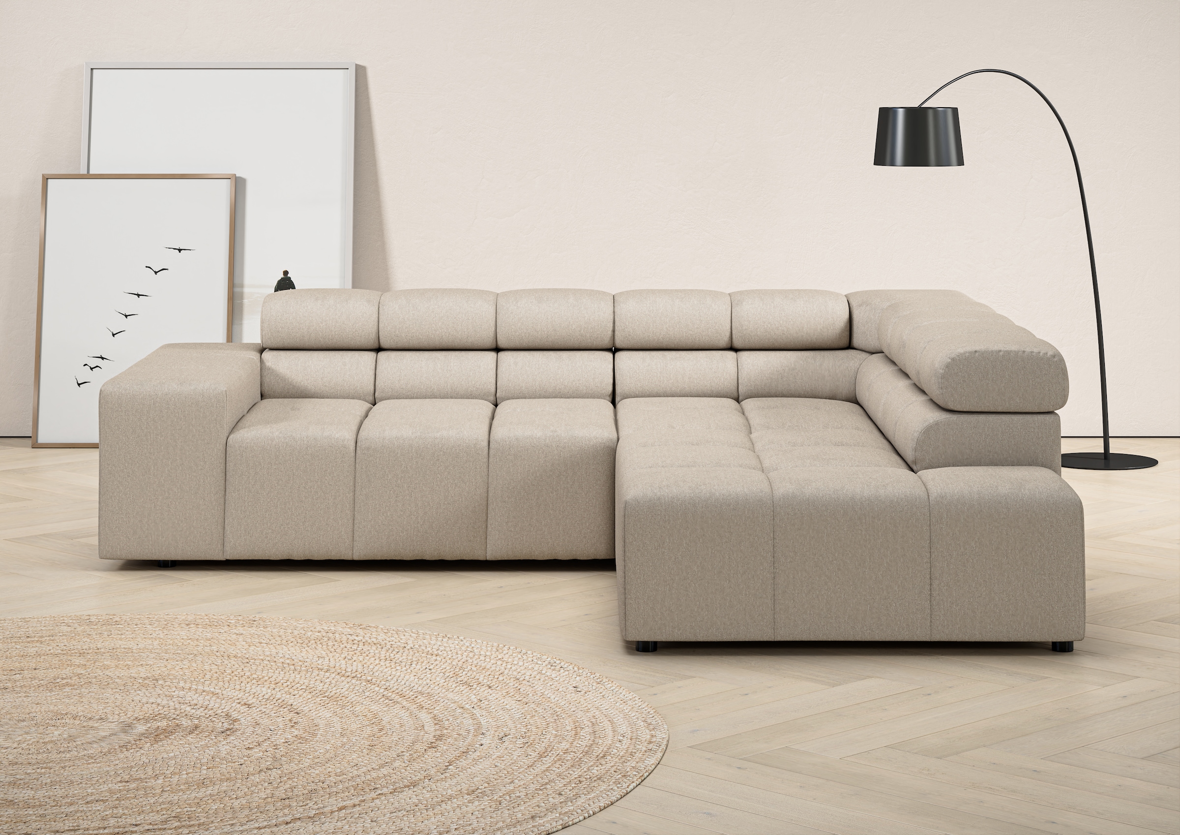 INOSIGN Ecksofa "Ancona, incl. Kopfteilverstellung + 3 Zierkissen, L-Form, günstig online kaufen