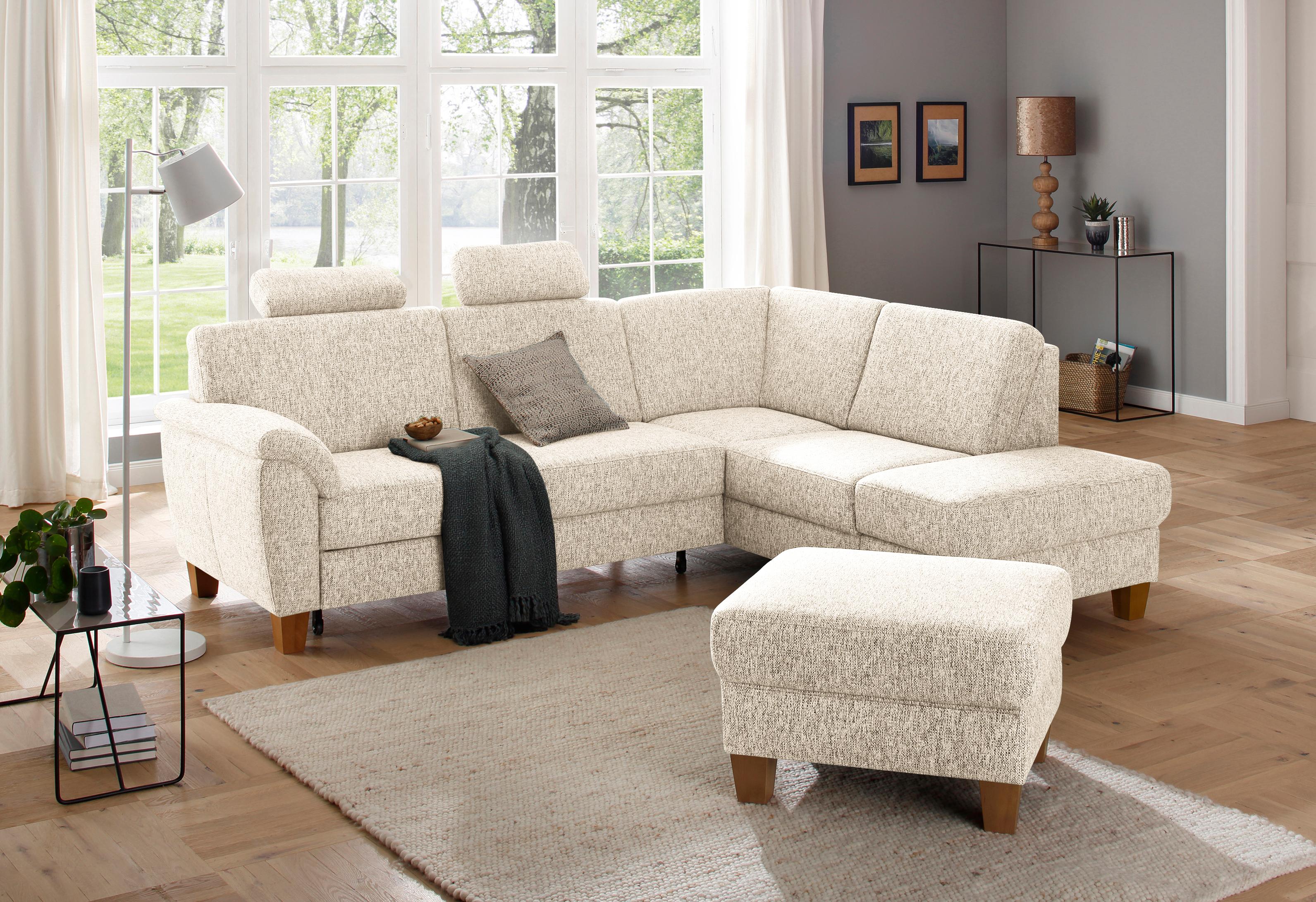 OTTO home Ecksofa "Alta L-Form" mit Federkern und Kontrastnaht, Füße Buche eichefarben
