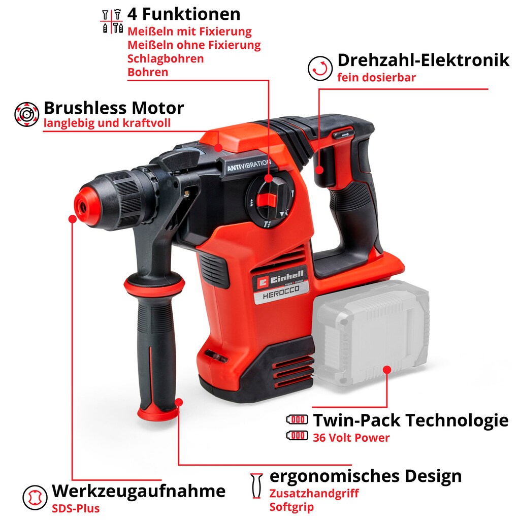 Einhell Akku-Bohrhammer »HEROCCO 36/28«, (2 tlg.)