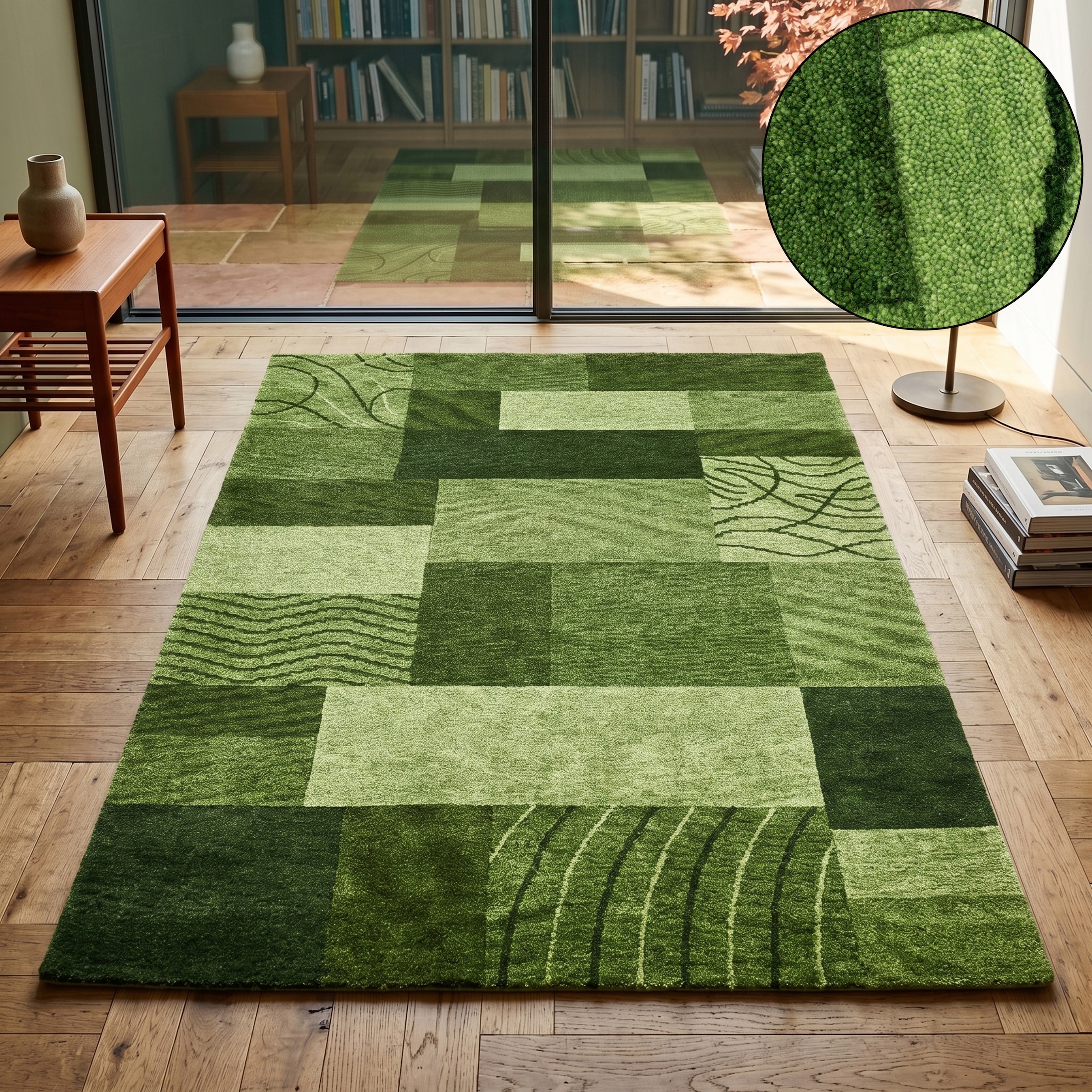 THEKO 1100000002199 "Domas 4028, handgeknüpft" rechteckig 12 mm Höhe Kurzflor, reine Wolle, modernes Patchwork Design, Wohnzimmer