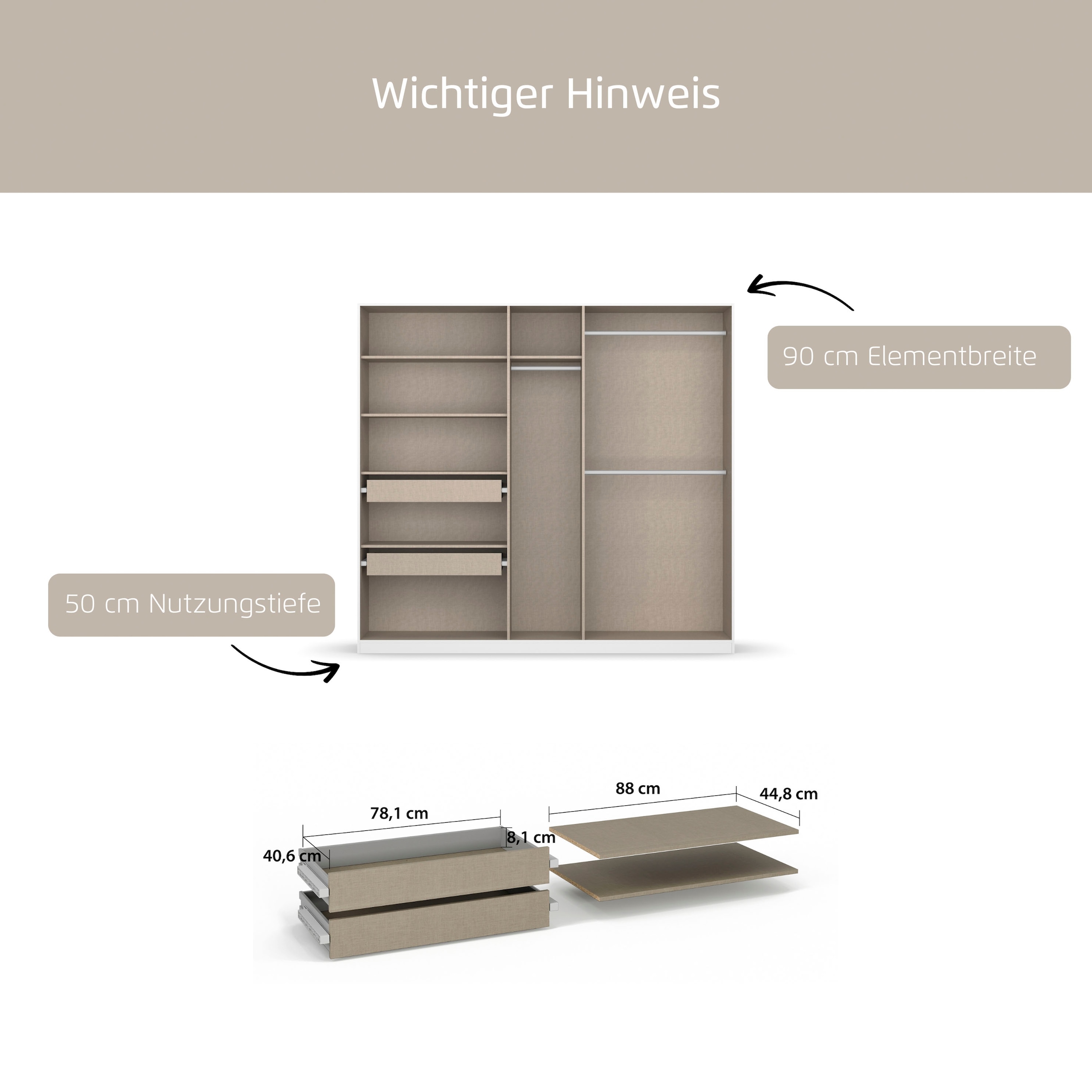 rauch Schubladeneinsatz 2 Schubladeneinsätze mit 2 Fachböden 88 cm für Drehtürenschränke