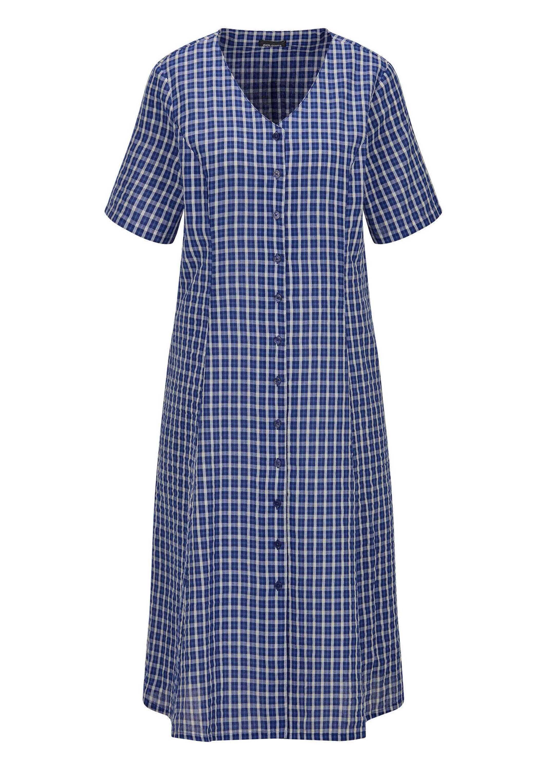 GOLDNER Sommerkleid »Kurzgröße Baumwollkleid mit Karo-Muster« Seitennahttaschen durchgehende Knopfleise