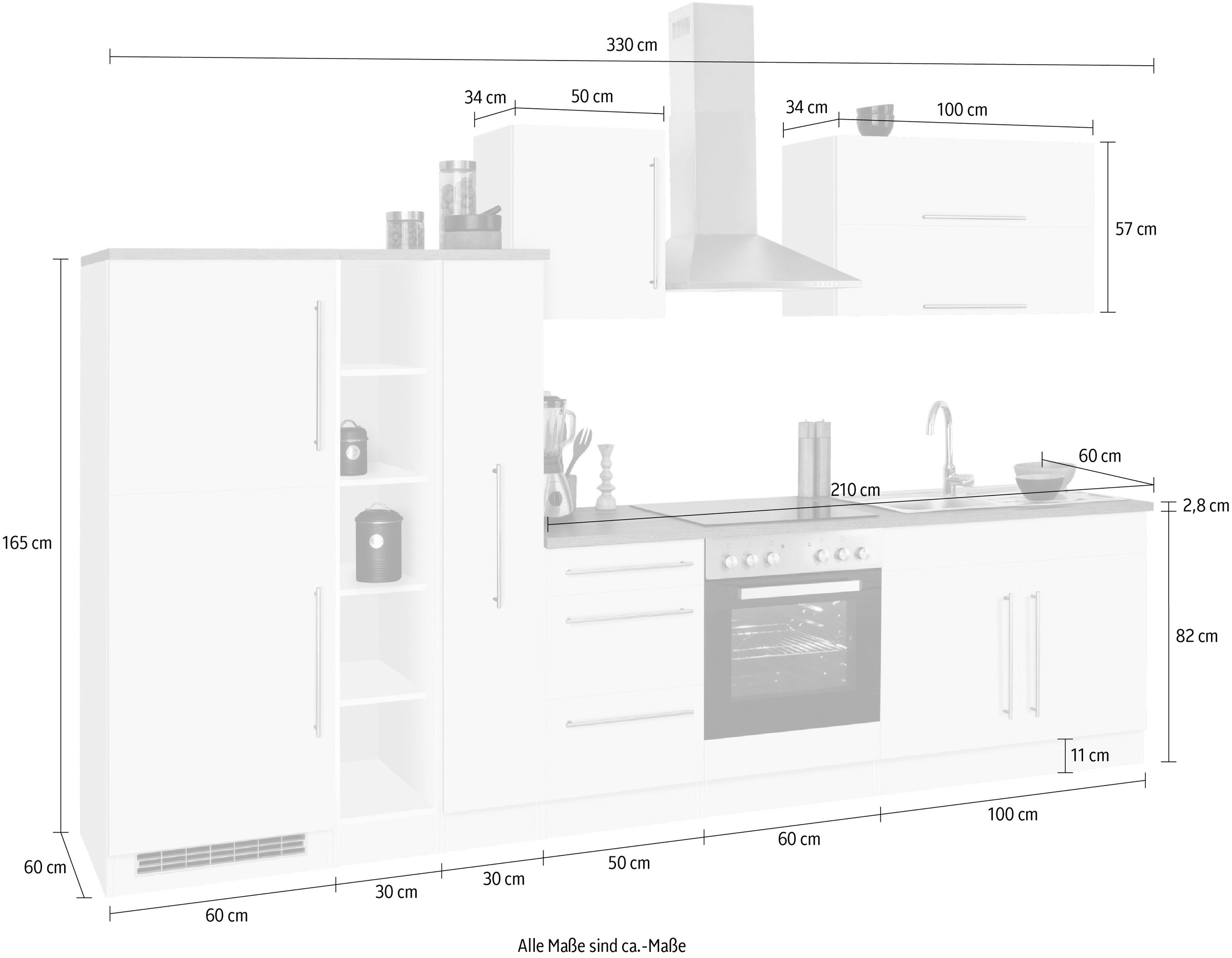 Kochstation Küchenzeile »KS-Samos«, ohne E-Geräte, Breite 330 cm