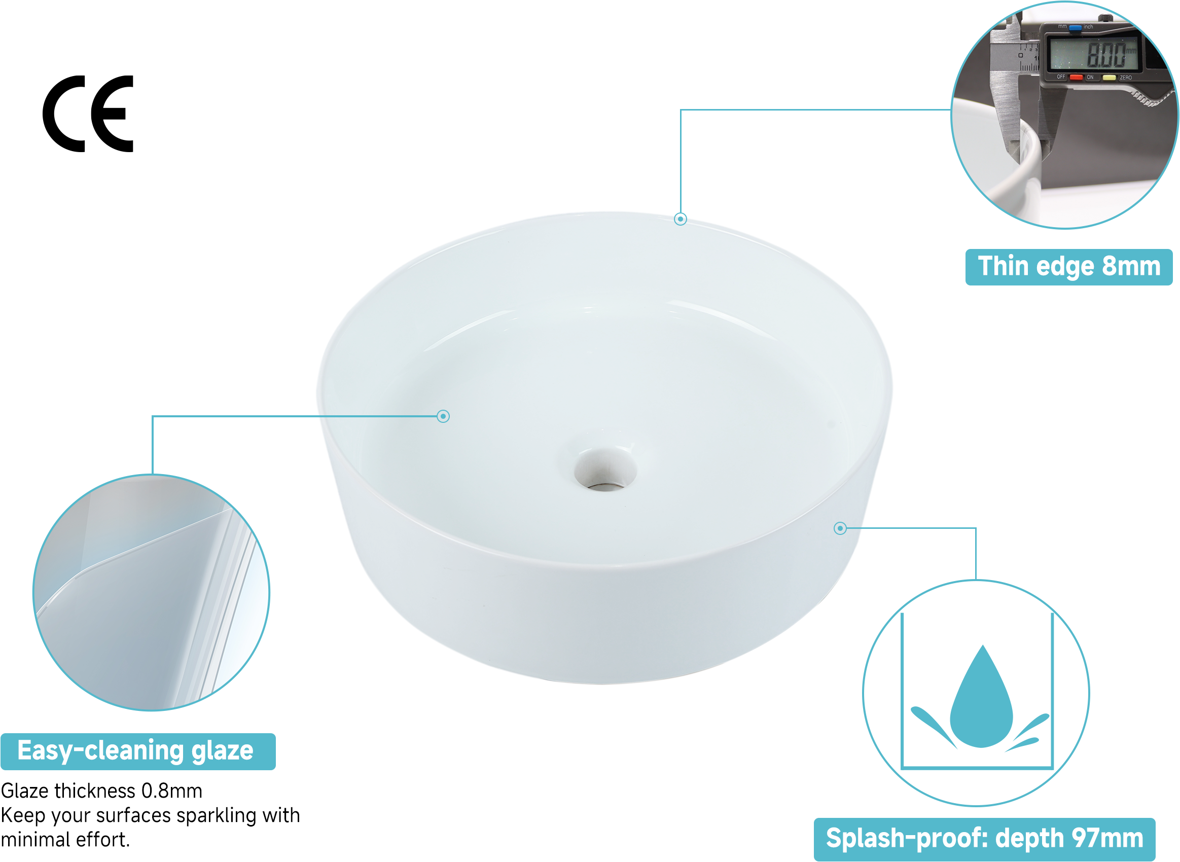 welltime Aufsatzwaschbecken »RONDO«, NANO Glasur