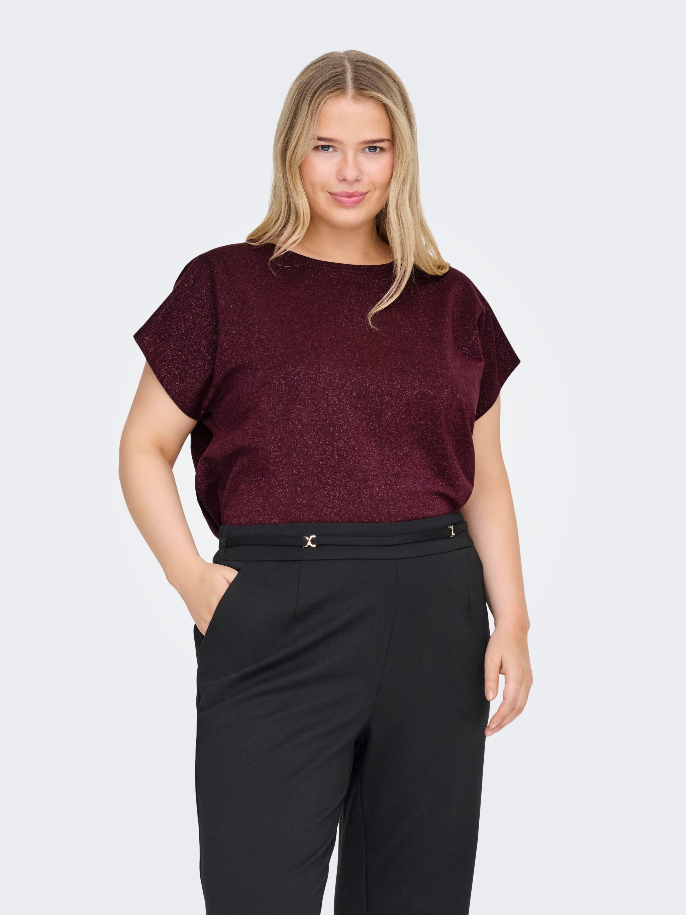 ONLY CARMAKOMA Kurzarmshirt "CARMOSTER GLITTER S/S TOP JRS NOOS" leicht gli günstig online kaufen