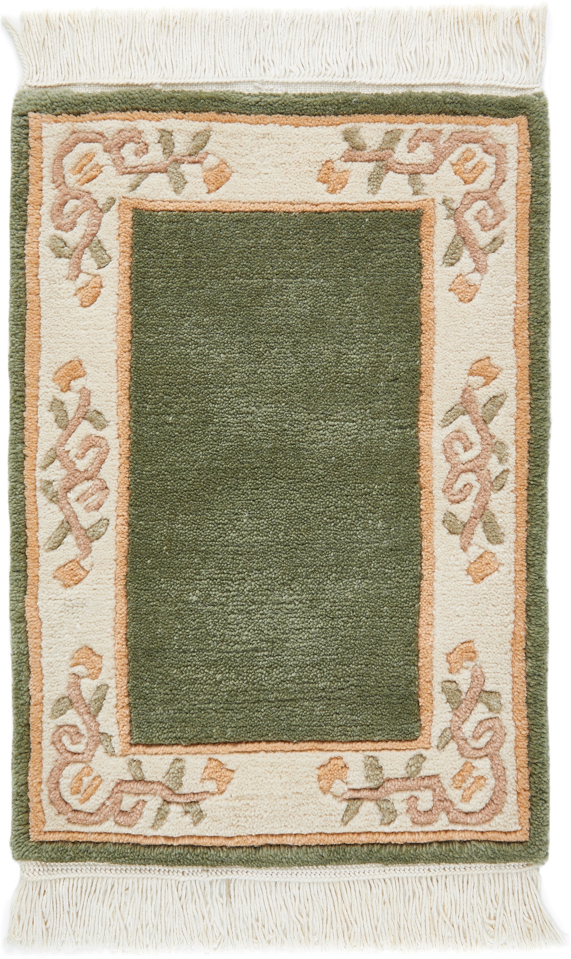 Wollteppich LUXOR LIVING "Giza", grün, B:60cm H:12mm L:90cm, Obermaterial: 100% Wolle, Teppiche, reine Wolle, handgeknüpft, mit Bordüre und Fransen