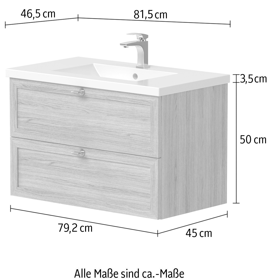 welltime Waschtisch »Rustic«, mit Soft-Close-Funktion, in verschiedenen Breiten, Eichenfurnier, FSC®