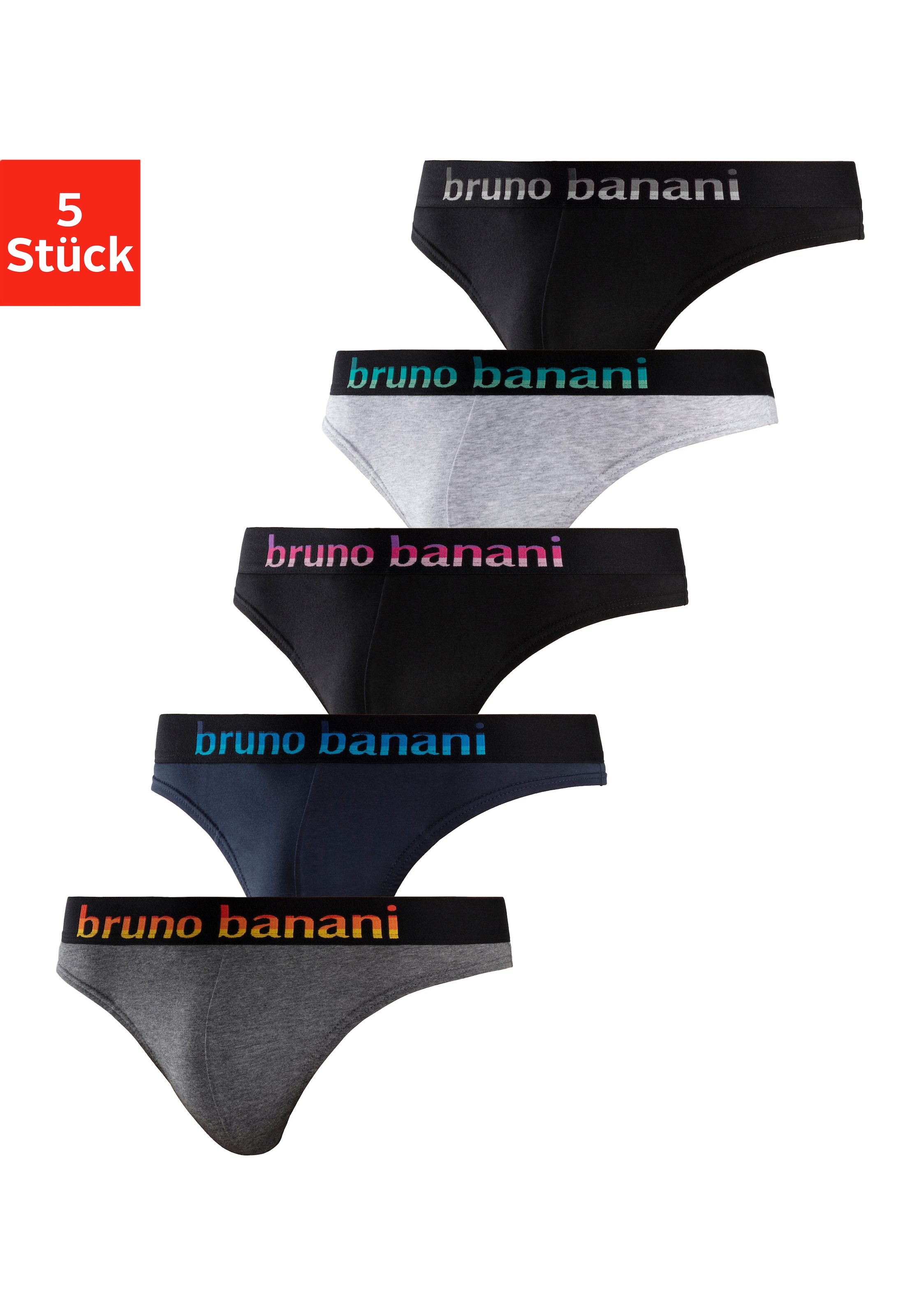 Bruno Banani String, (Packung, 5 St.), mit Streifen Logo Webbund