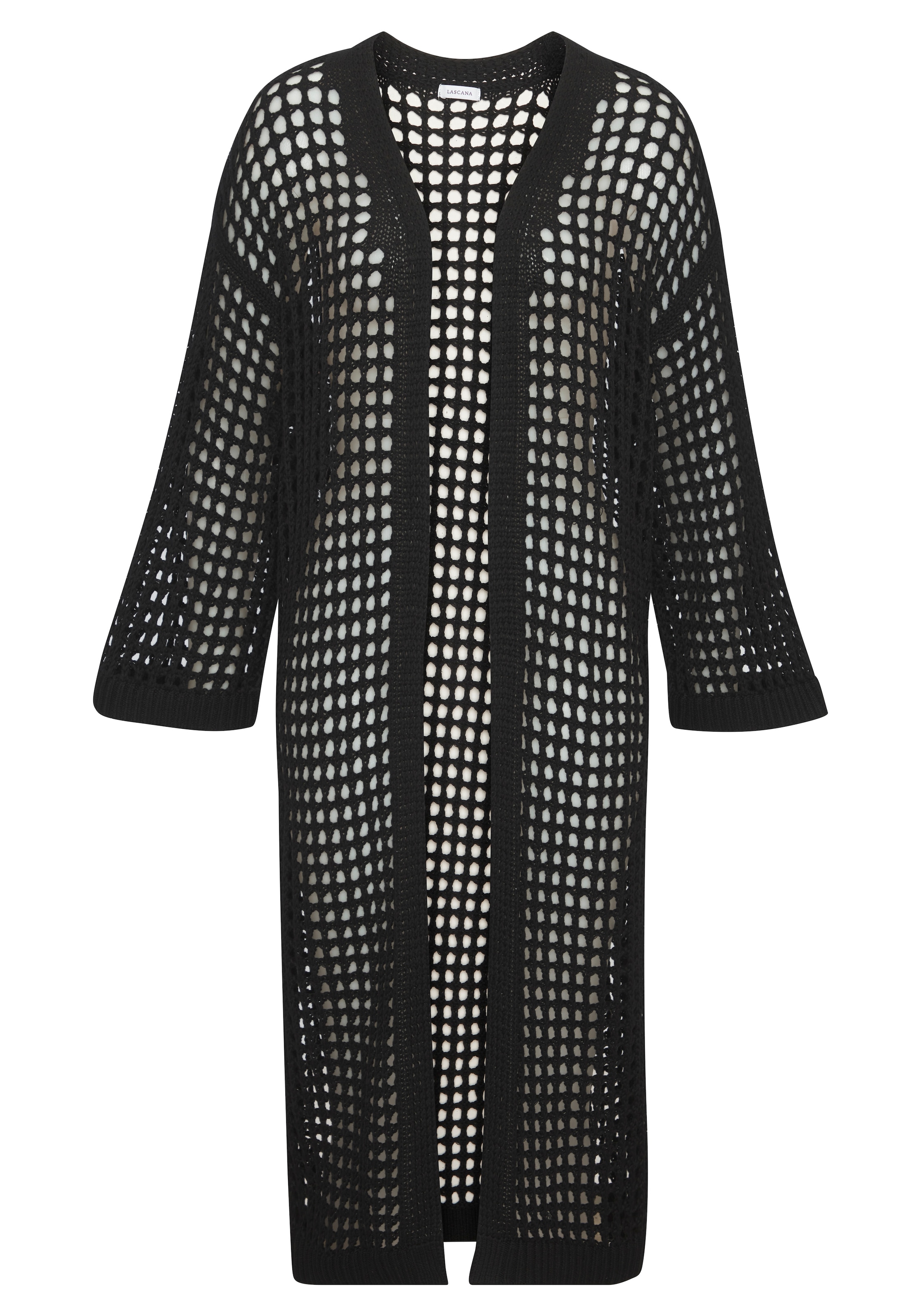 LASCANA Longstrickjacke ohne Ausschnitt, Rippstrickbündchen, figurumspielende Passform