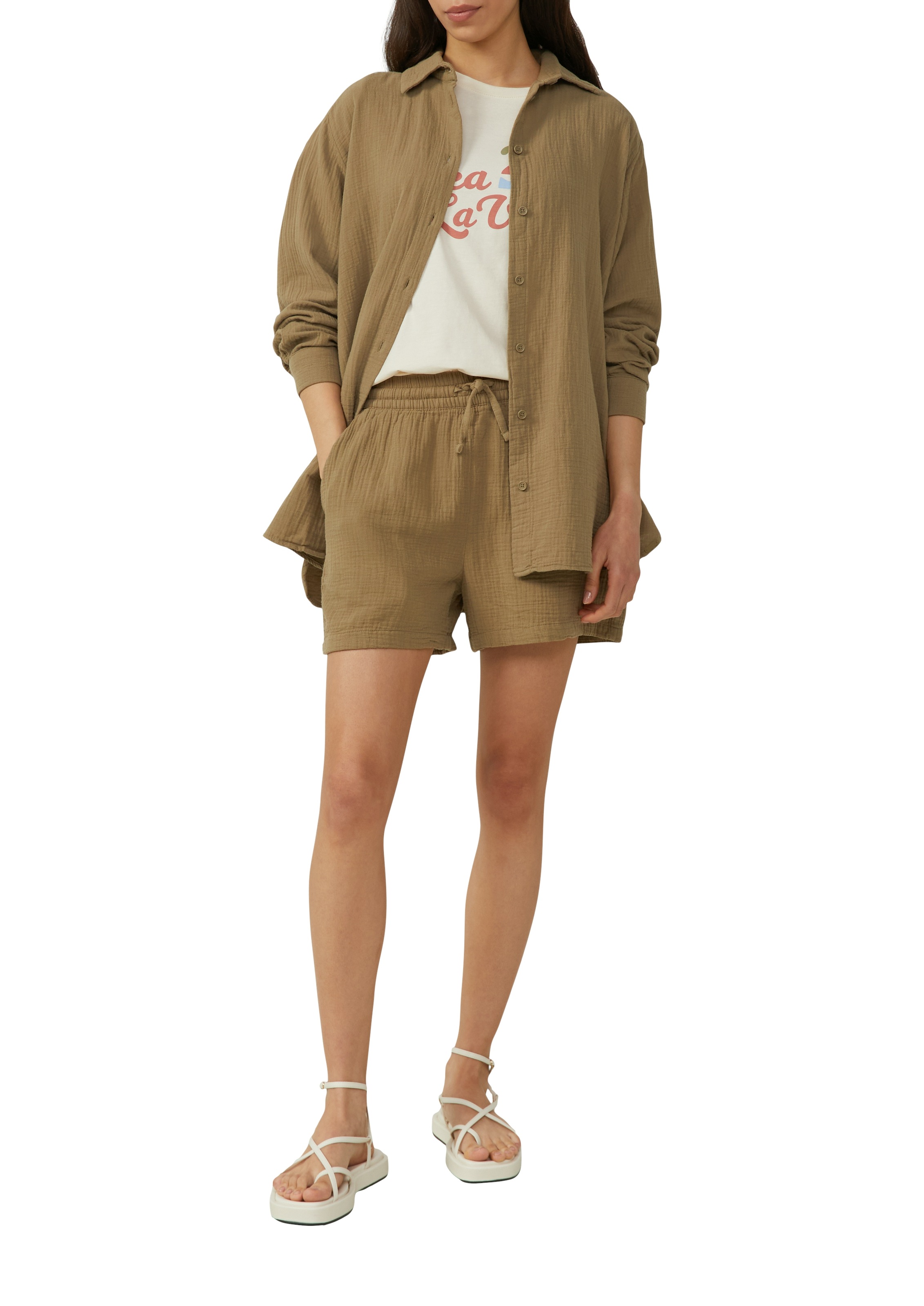 QS Shorts, im Crinkle-Look und mit Bindeband günstig online kaufen