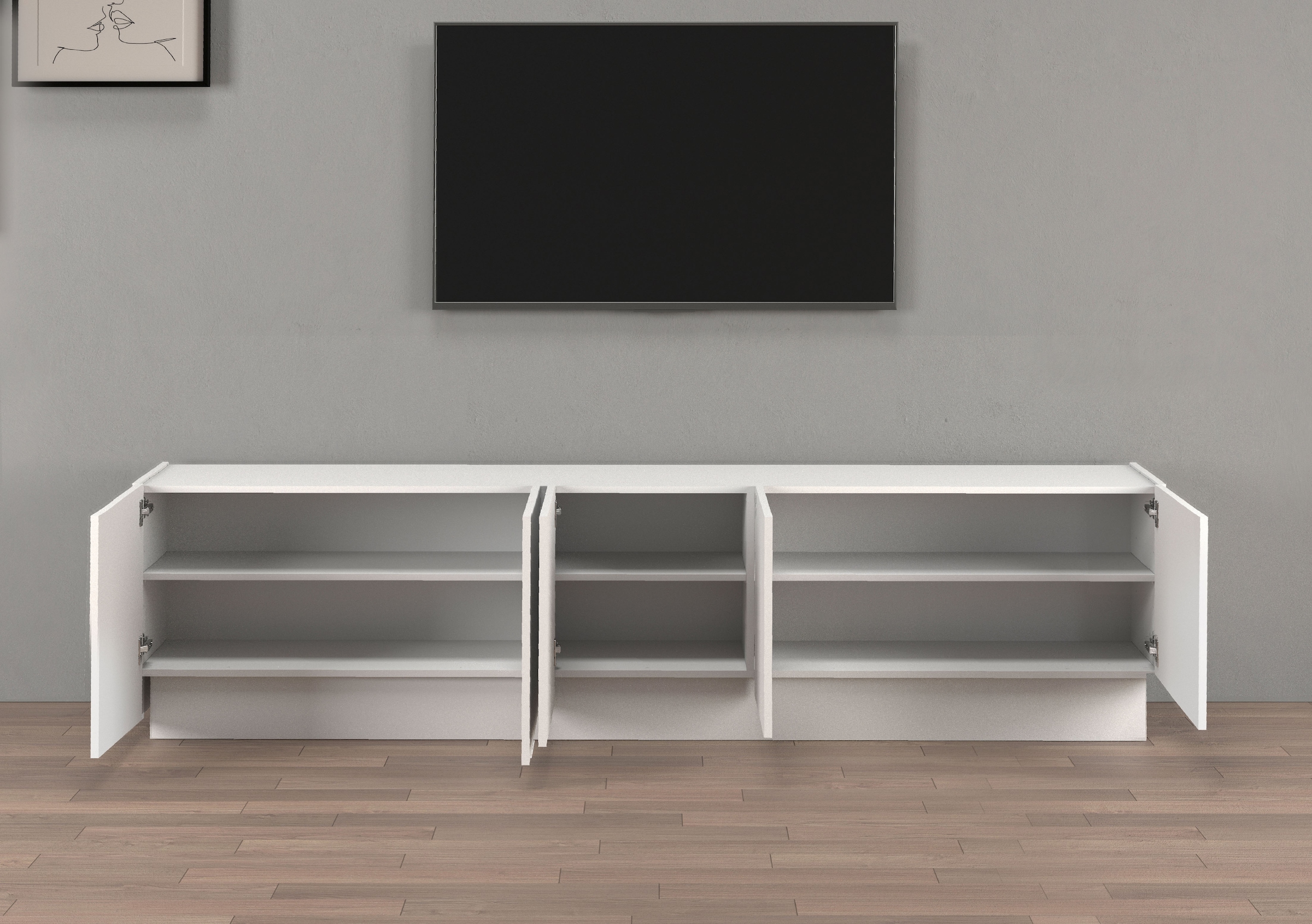 INOSIGN Lowboard »VELA, Höhe 60 cm, Breite 225 cm,Design mit schrägen Türen«, (1 St.), Made in Italy, Maße-B/T/H: 225x35x60, Lowboard, TV-Board, TV-Kommode