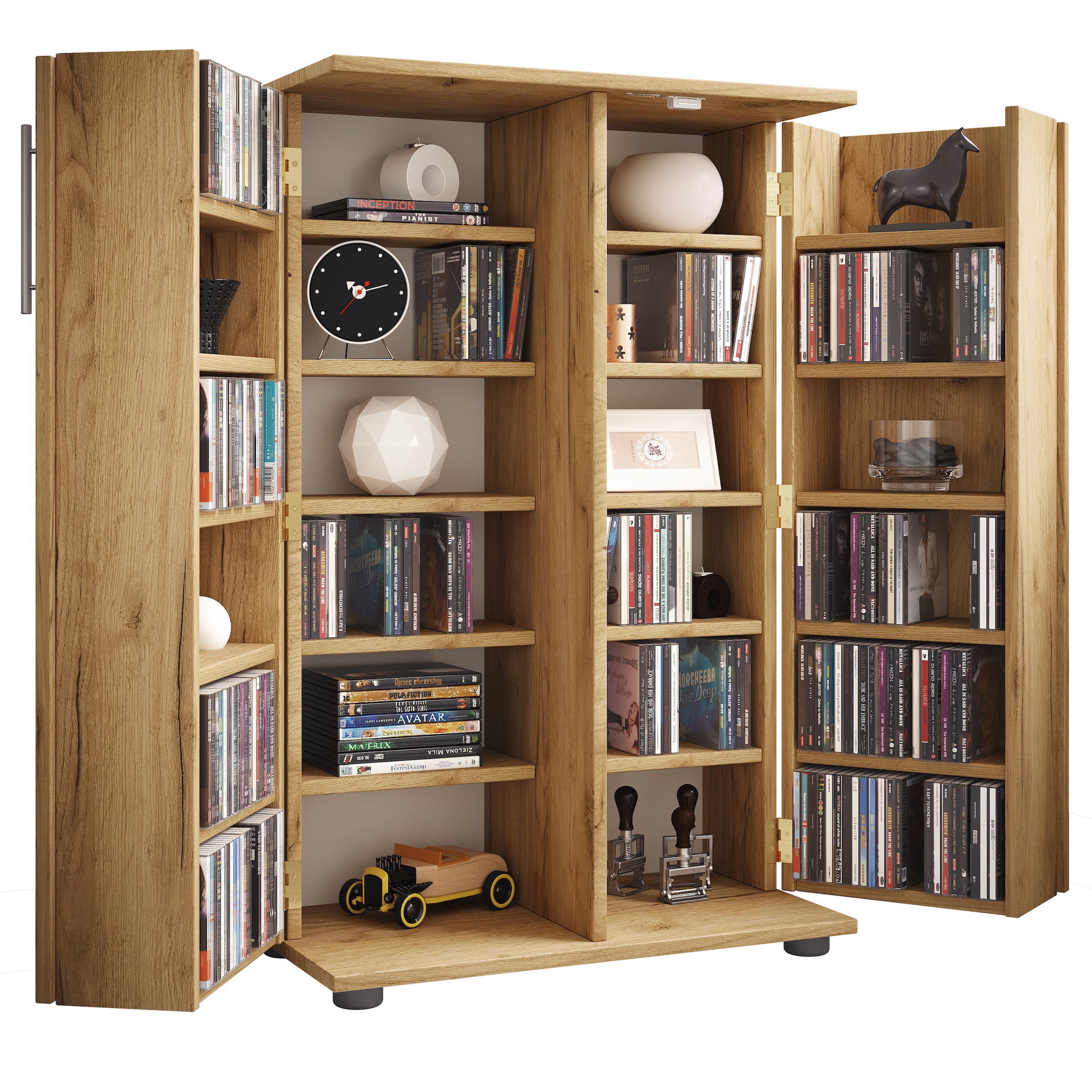 Vcm Honig Eiche Media-Regal "Holz Schrank Cd Dvd Regal Abschließbar Engalo Xl" 1 Stk. Tlg. von Baur