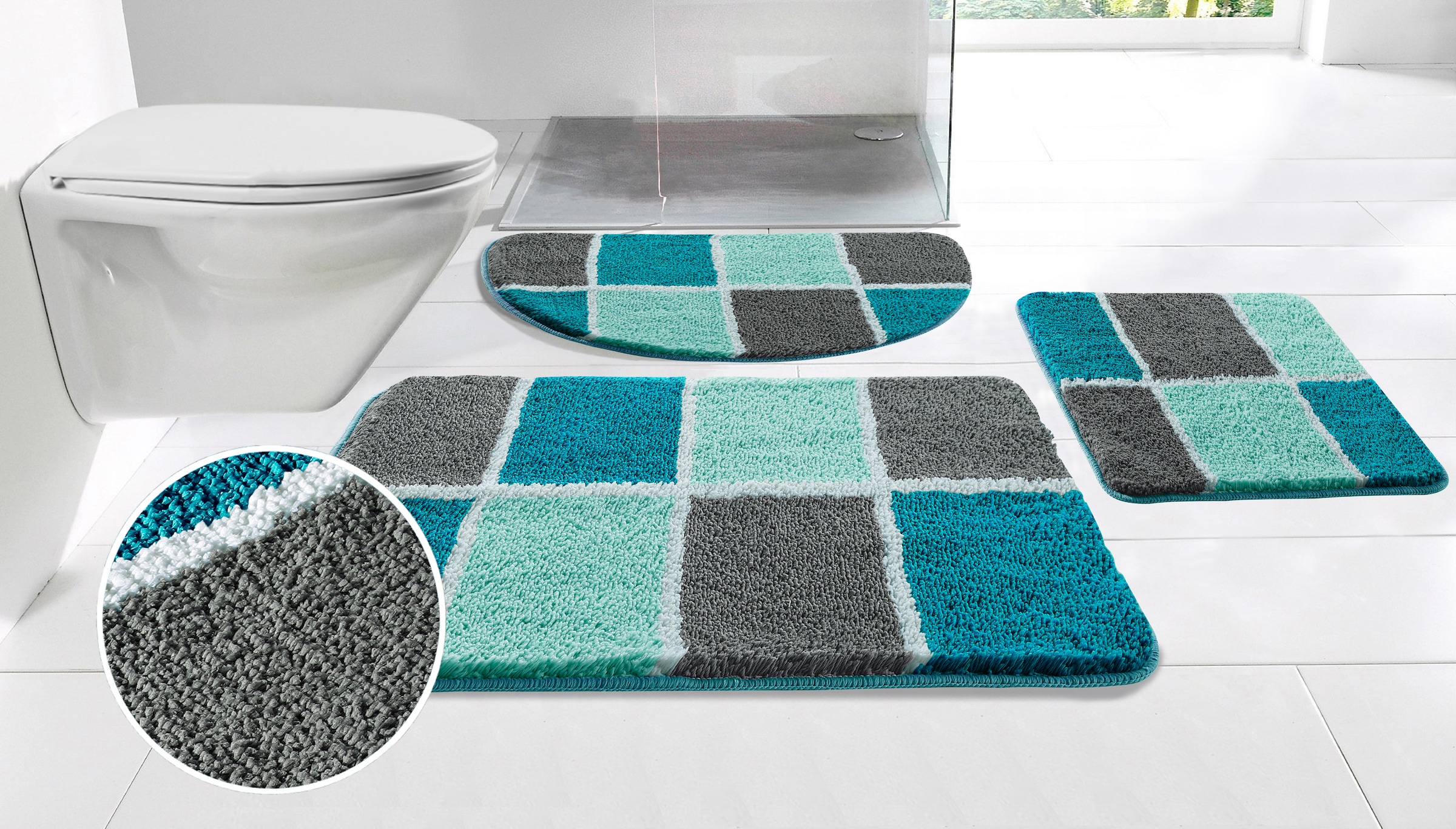 OTTO home Badematte "Anna mit Kachelmuster, Badvorleger, Badezimmer Teppich günstig online kaufen