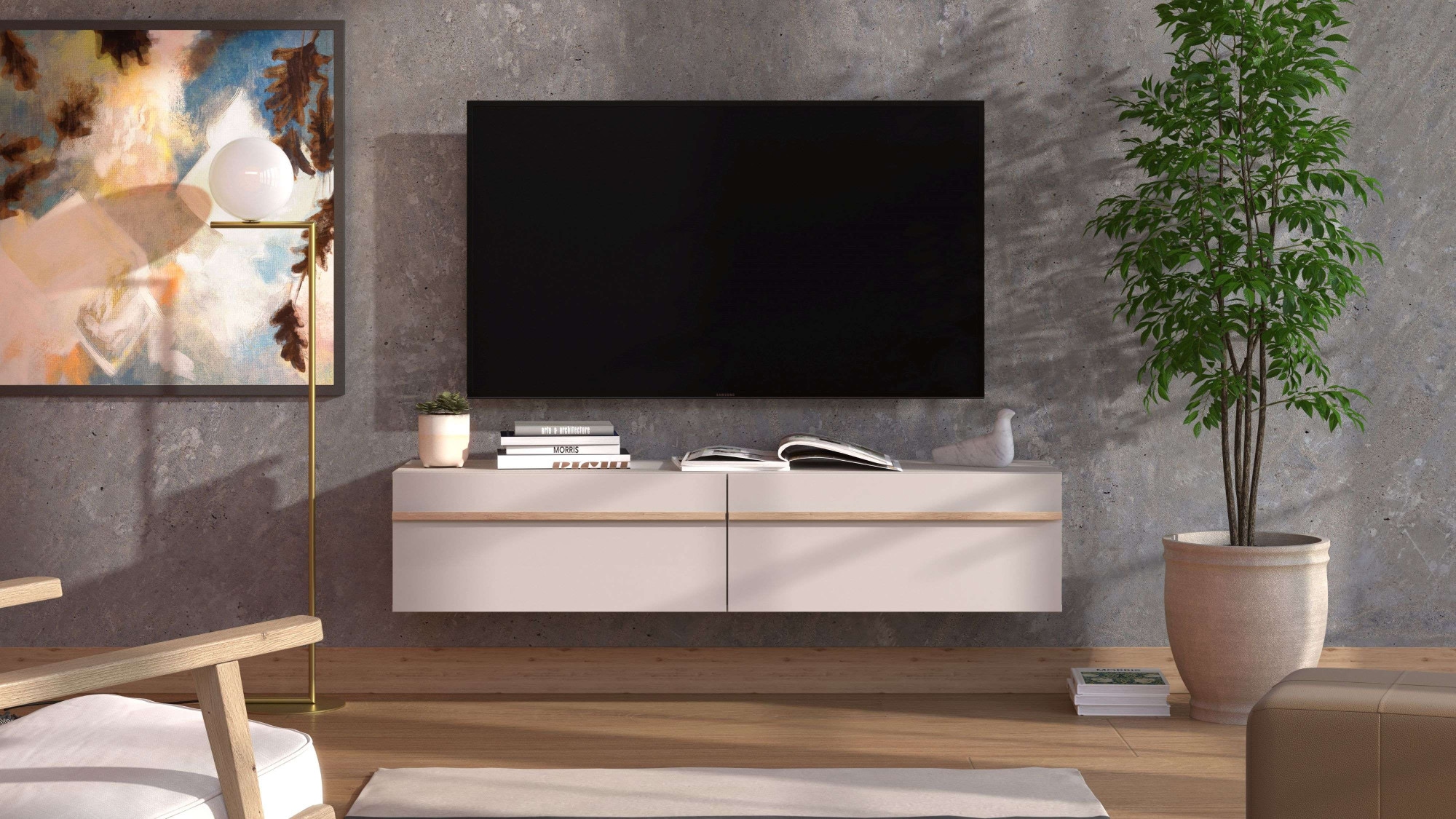 INOSIGN Lowboard »Arles TV-Kommode, Breite 128 /154/192 cm, TV-Schrank, Wandmontage«, mit geschlossenen Fächern, in Kaschmir Farbe, mit Klappentüren