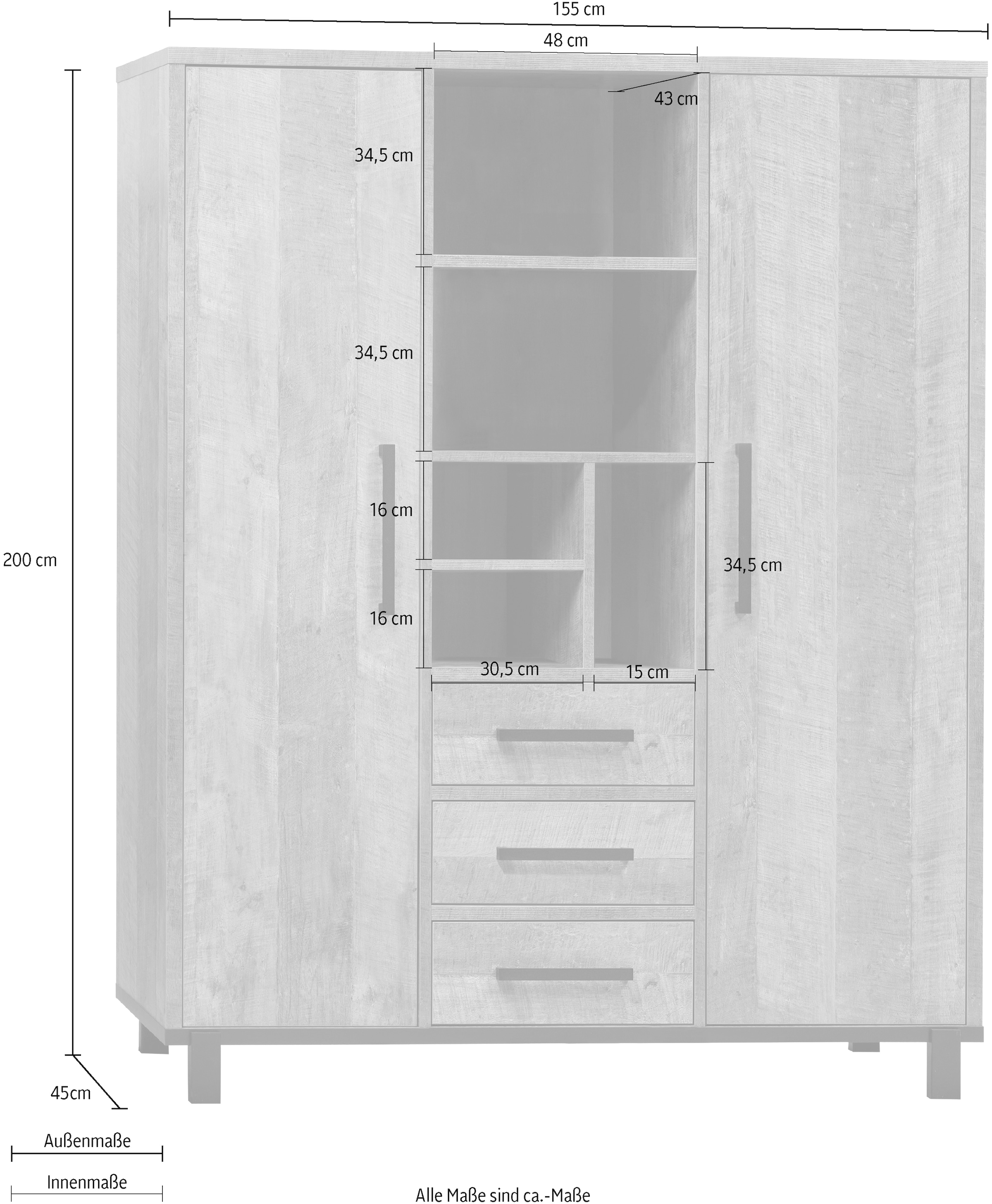 OMG Design Buffet »Malaga«, Wohnzimmerschrank, Mehrzweckschrank, Höhe 200 cm