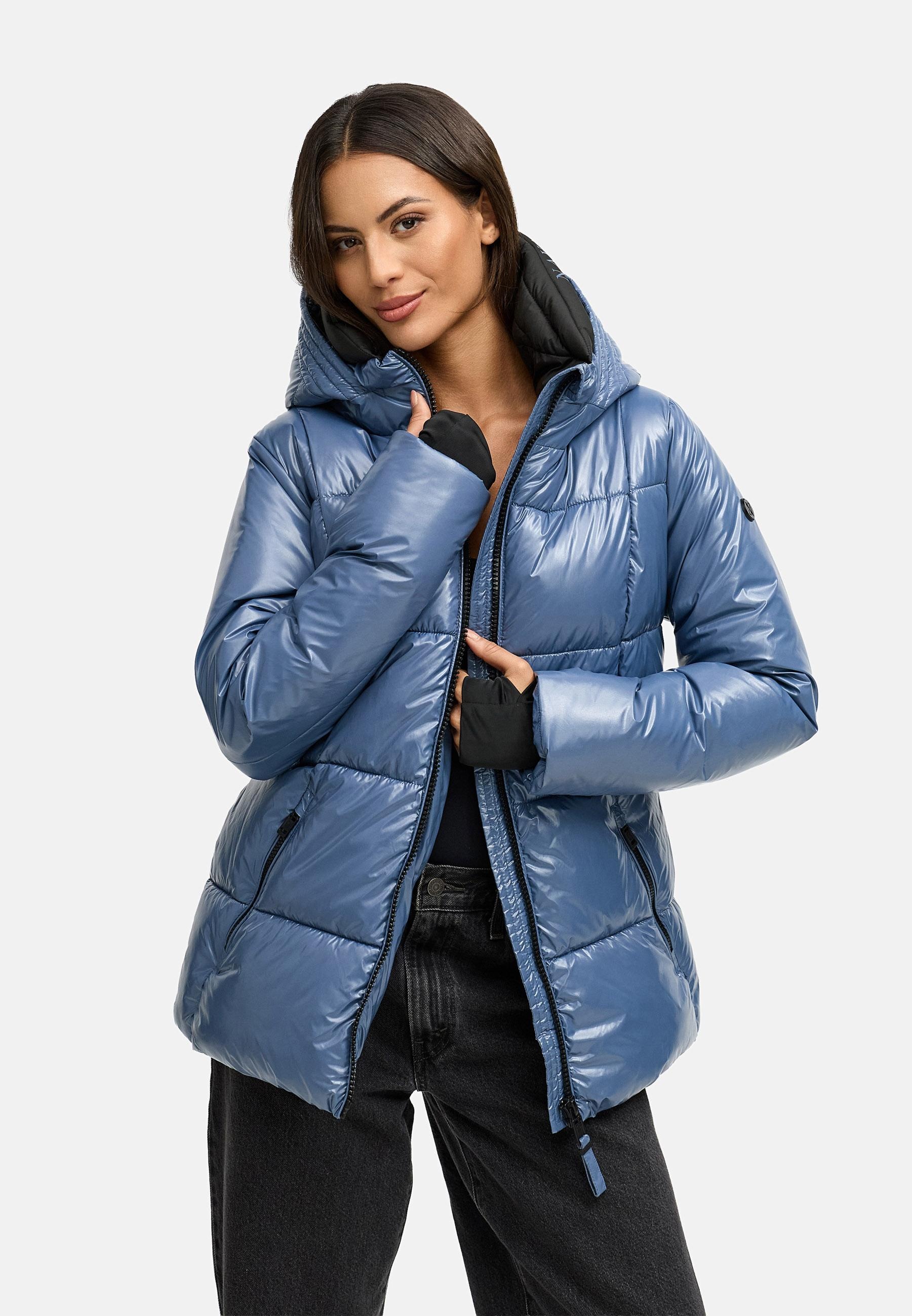Navahoo Steppjacke »Eisglanz 14« mit Kapuze Glänzende Damen Winterjacke mit Taillengürtel