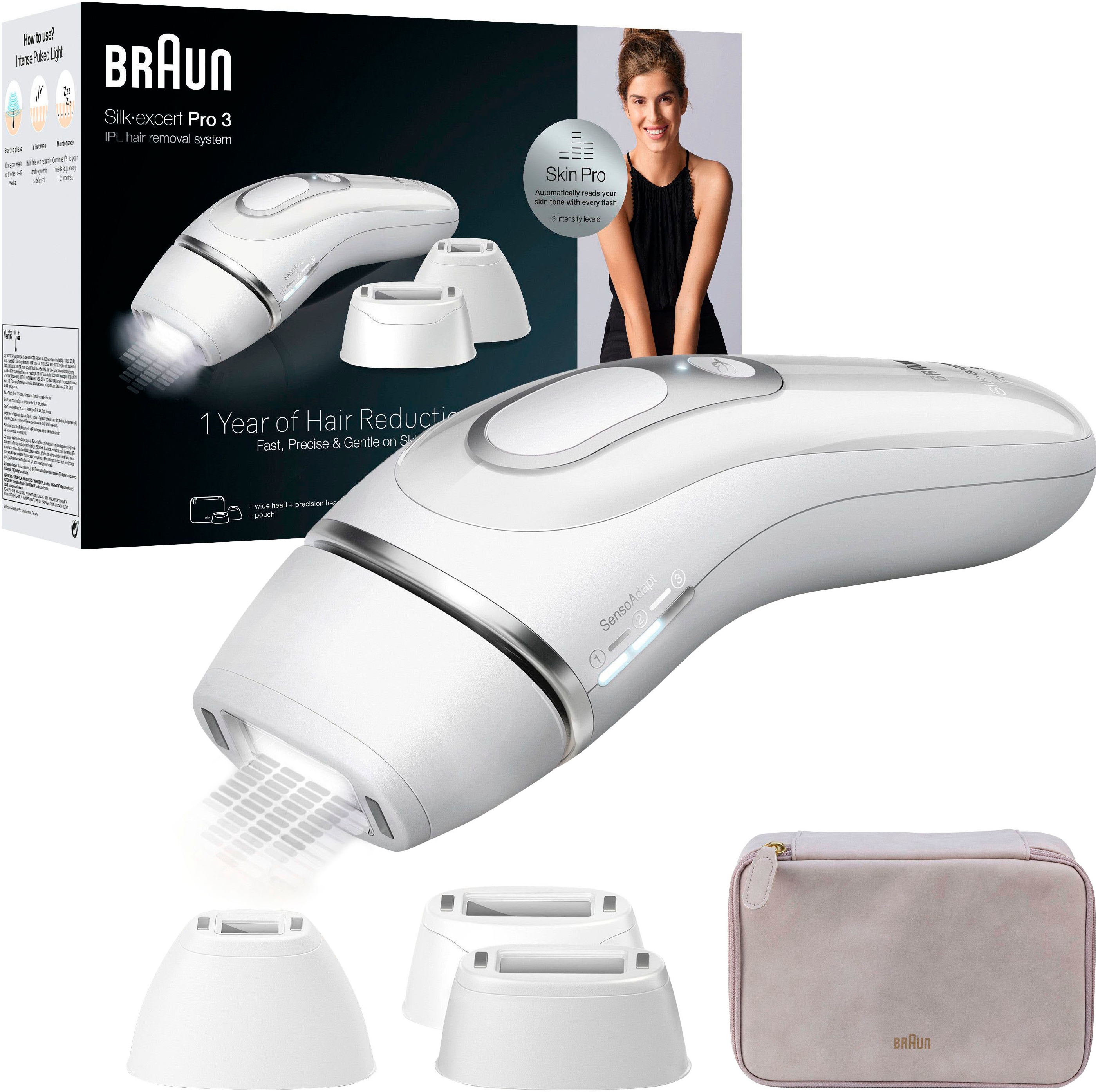 BRAUN Damen IPL-Haarentferner "Silk·expert Pro 3 PL3230", weiß, IPL-Haarentferner, 3 Aufsätze, mit Aufbewahrungstasche