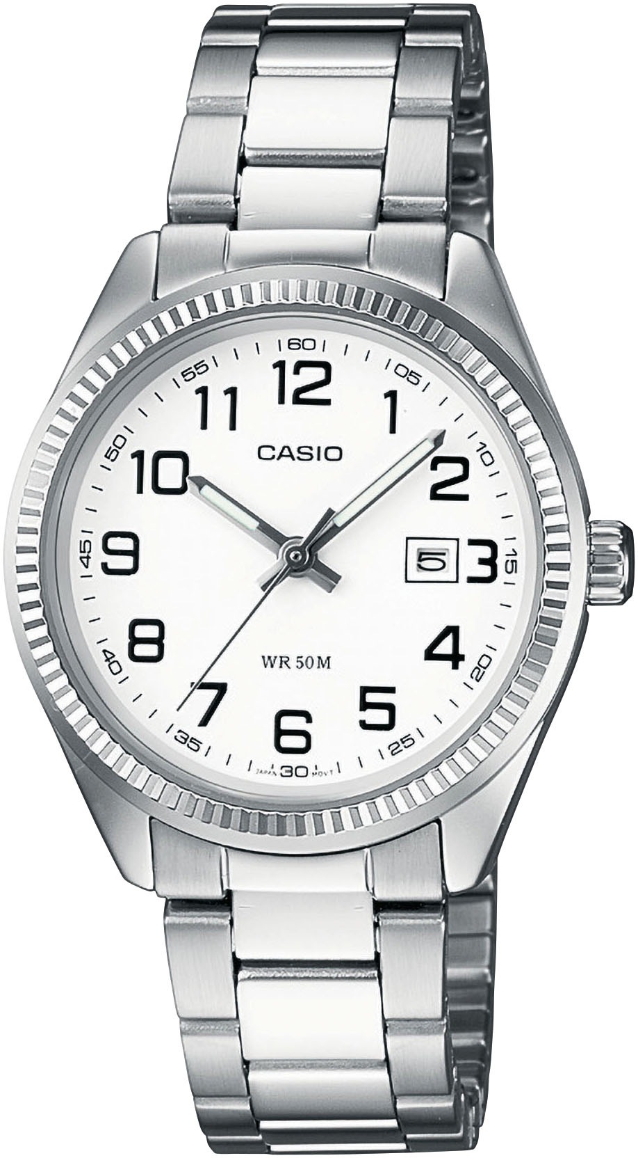 CASIO TIMELESS COLLECTION Armbanduhr, Damenuhr, analog, Datum, Edelstahlarmband