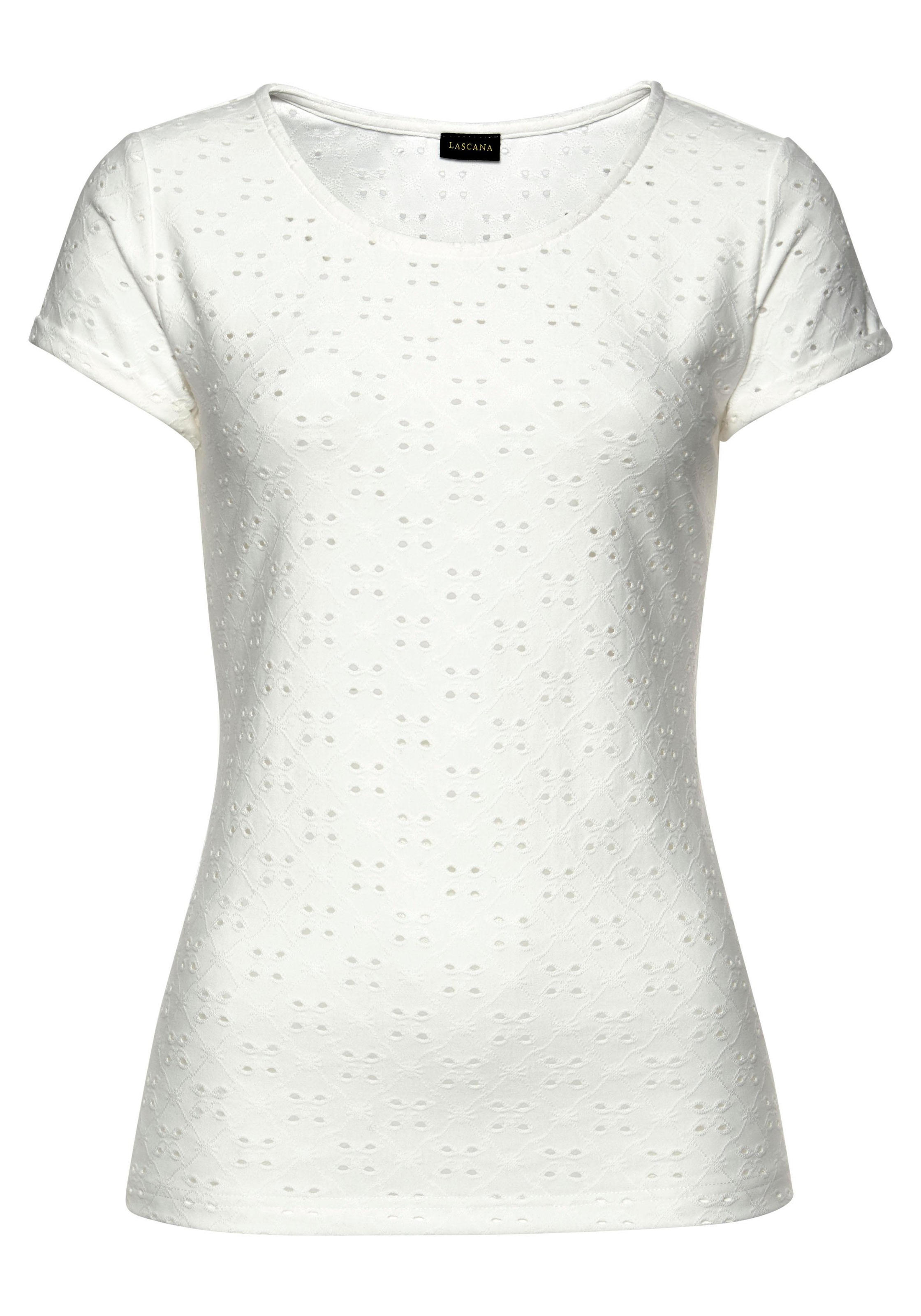 LASCANA Strandshirt mit Lochstickerei, T-Shirt, Kurzarmshirt, günstig online kaufen