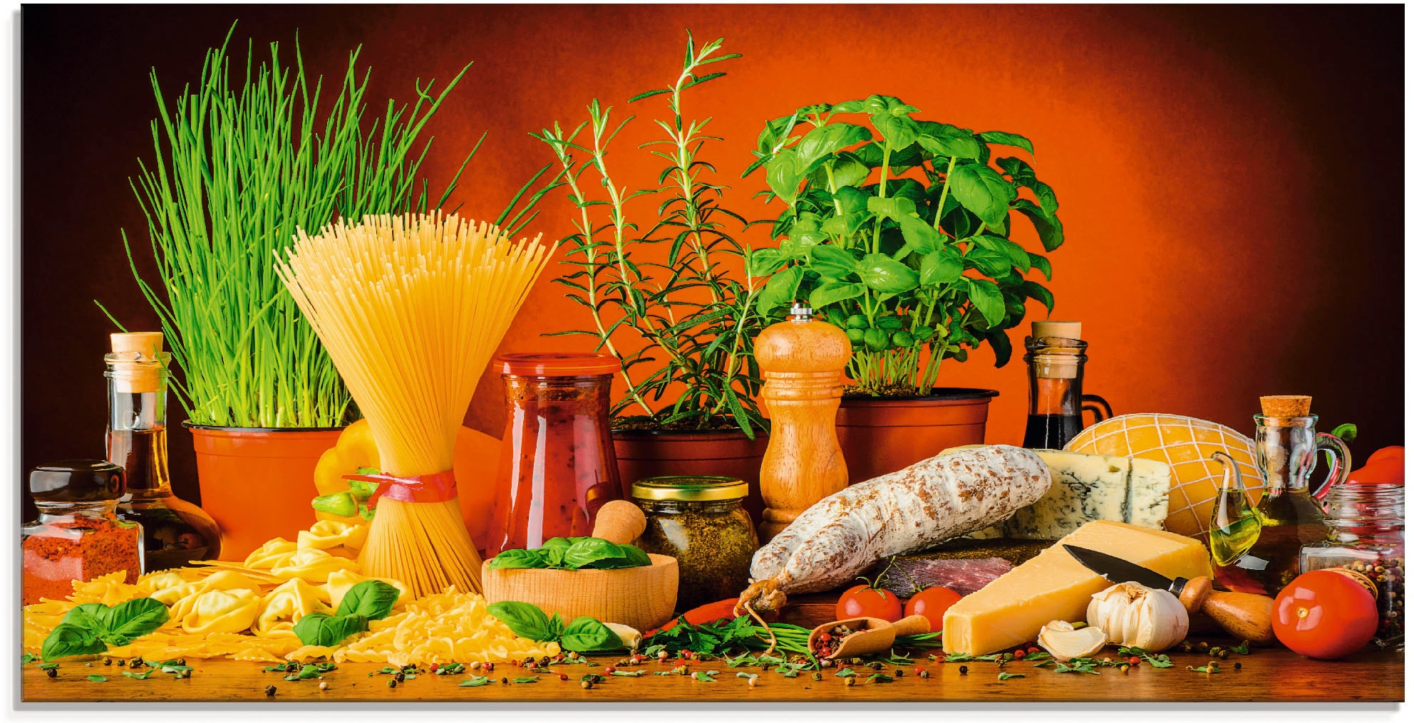 Artland Glasbild "Mediterranes und italienisches Essen", Lebensmittel, (1 St.), in verschiedenen Größen