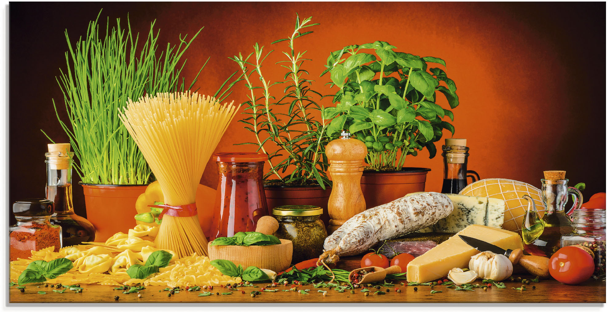 Artland Glasbild "Mediterranes und italienisches Essen" Lebensmittel 1 Stk. tlg. in verschiedenen Größen
