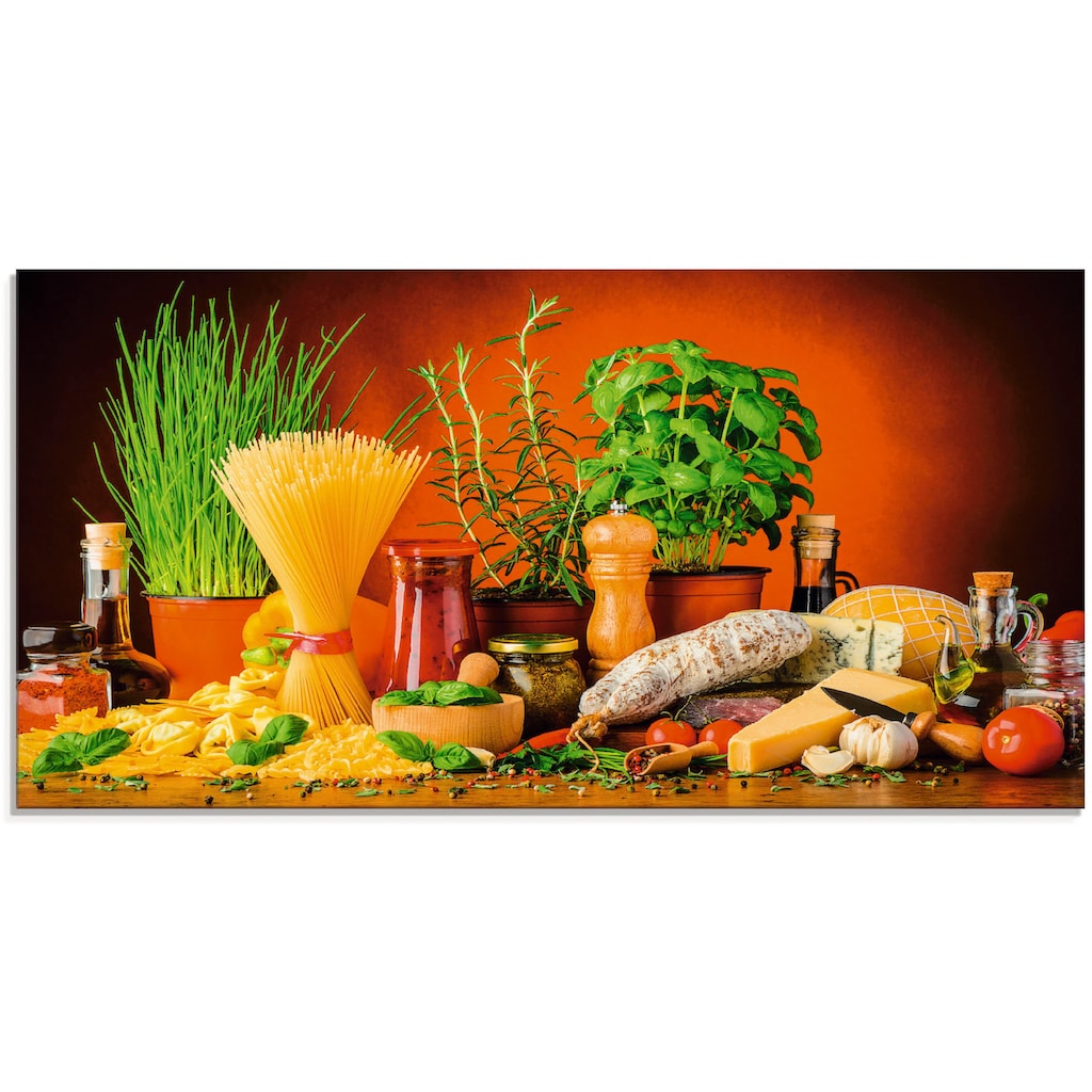 Artland Glasbild »Mediterranes und italienisches Essen«, Lebensmittel, (1 St.)