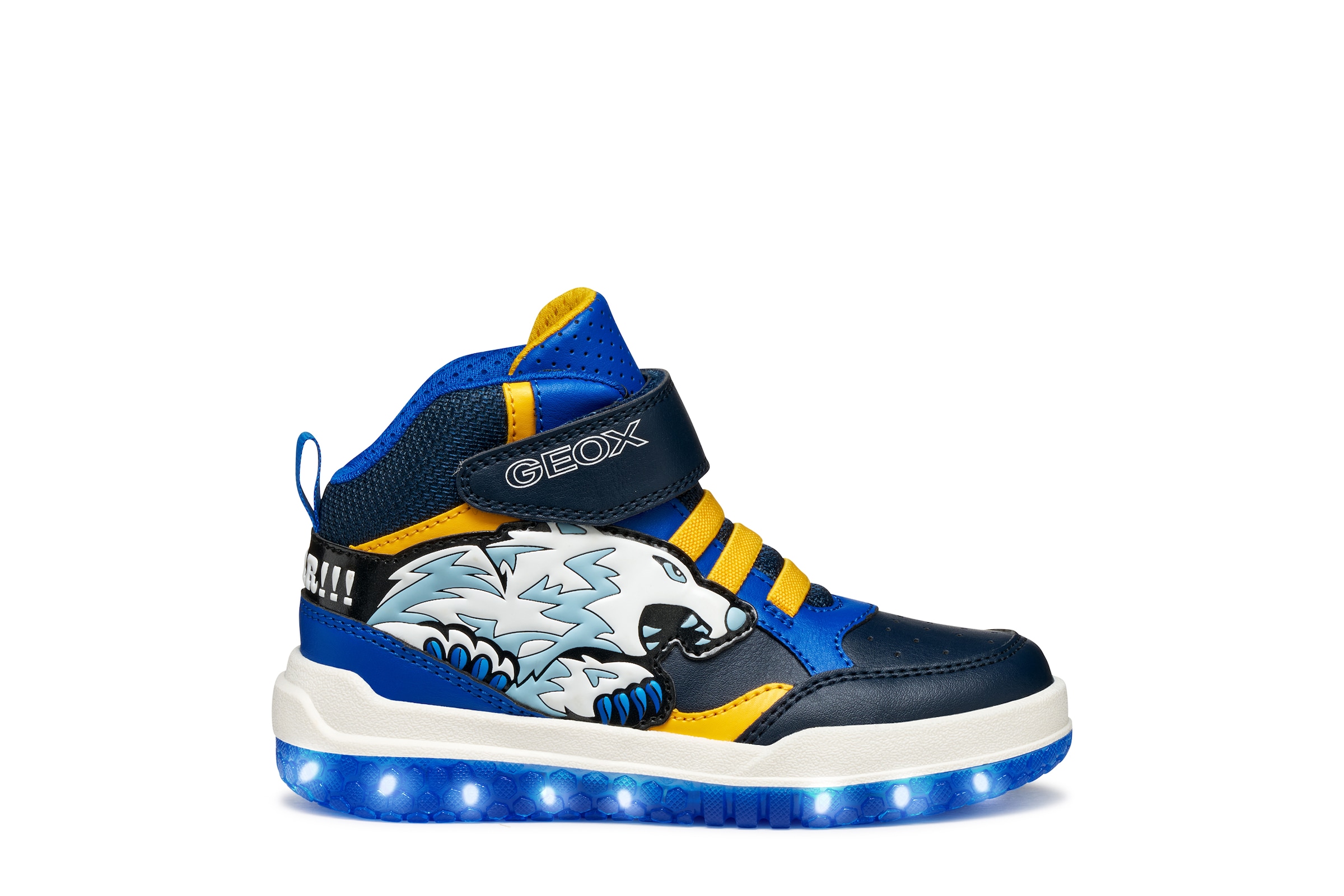 Geox Sneaker »J BUZZERLIGHT BOY Blinkschuh«, Schnürboots mit cooler Blinkfunktion, Größenschablone zum Download