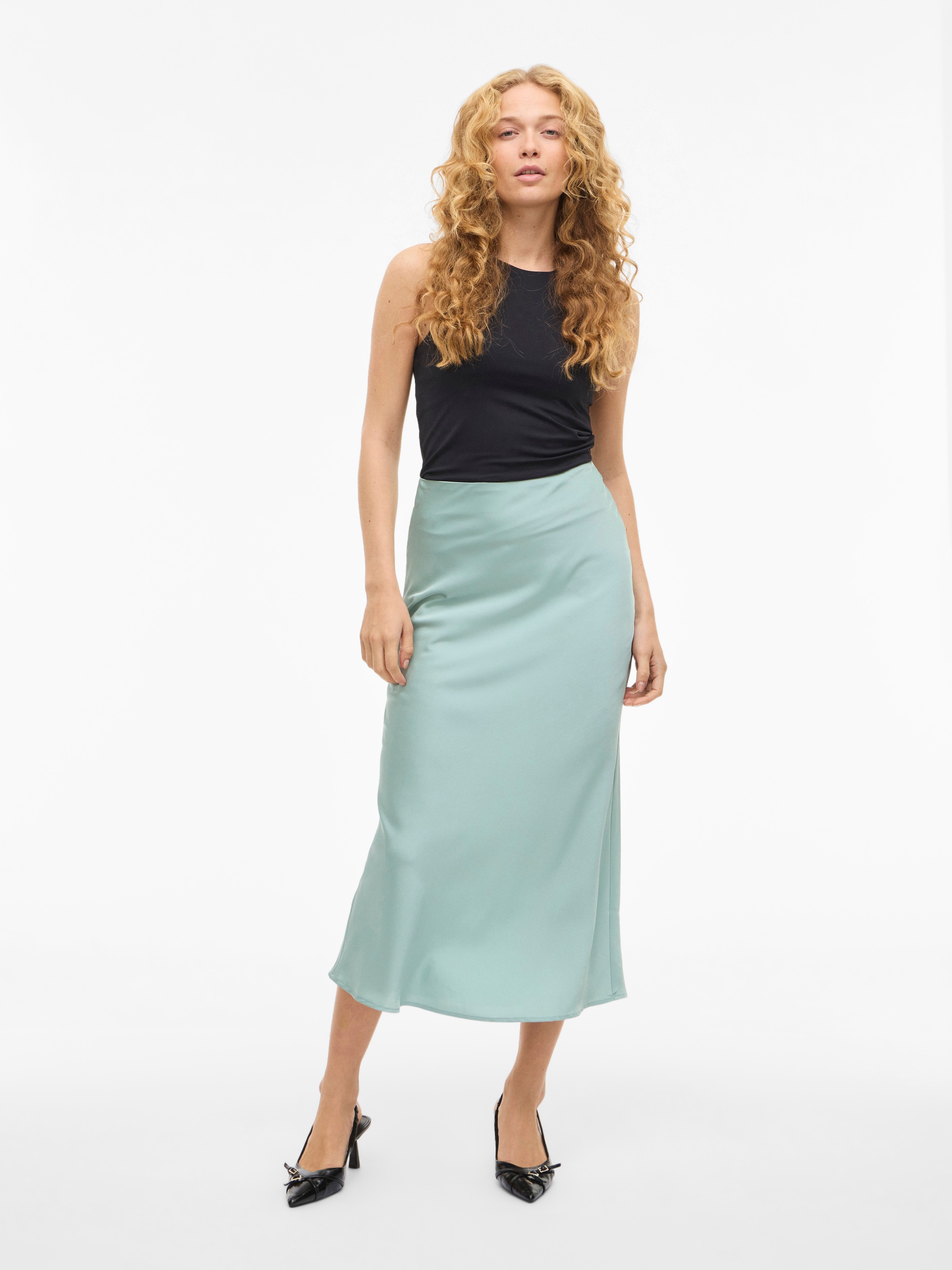 Vila Jupe Midi Taille Haute Ellette Blue Surf 44 Femme 2