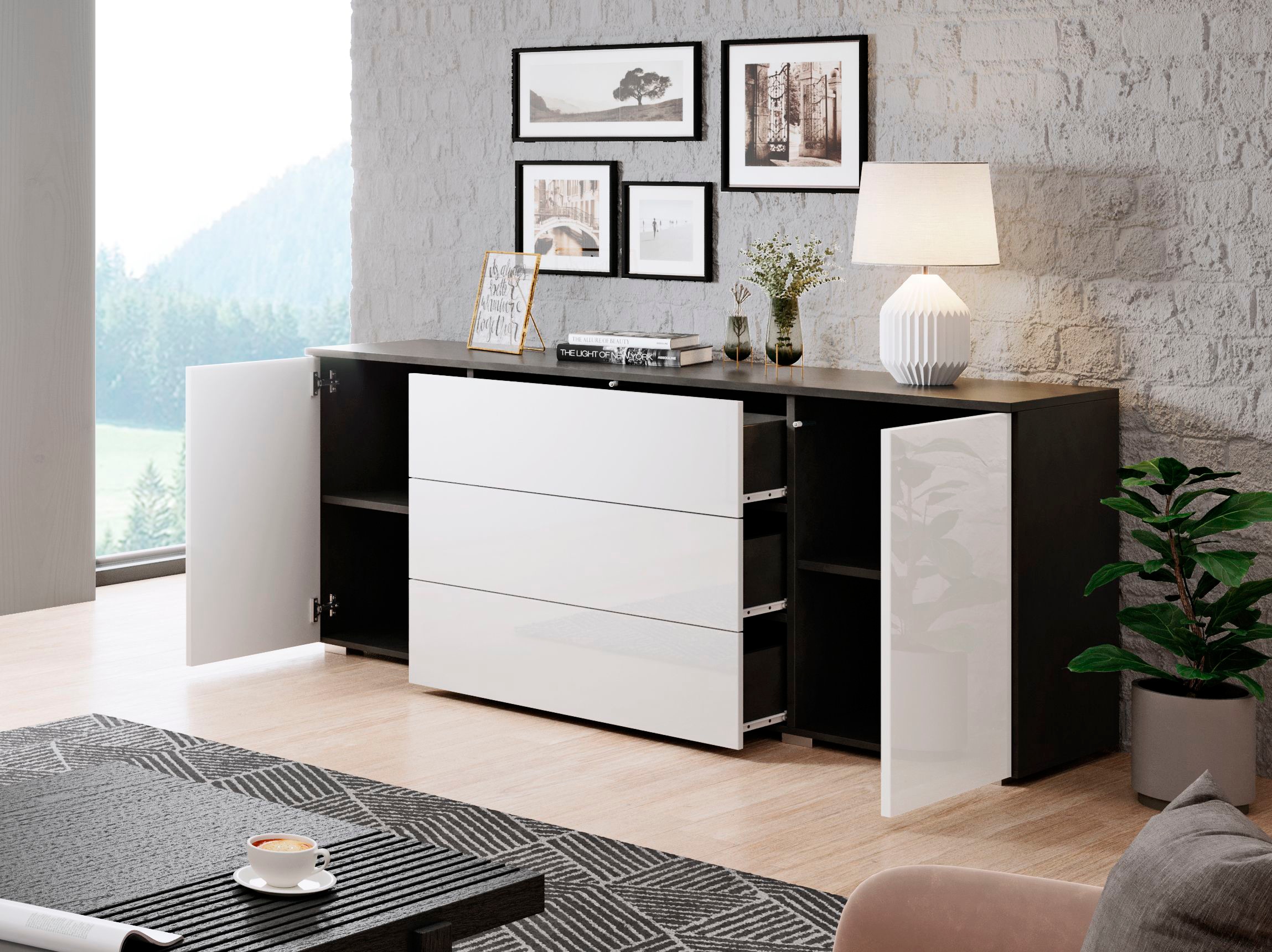 INOSIGN Sideboard »PARIS«, (1 St.), Moderne 150cm breite grifflose Kommode, vielseitig einsetzbar