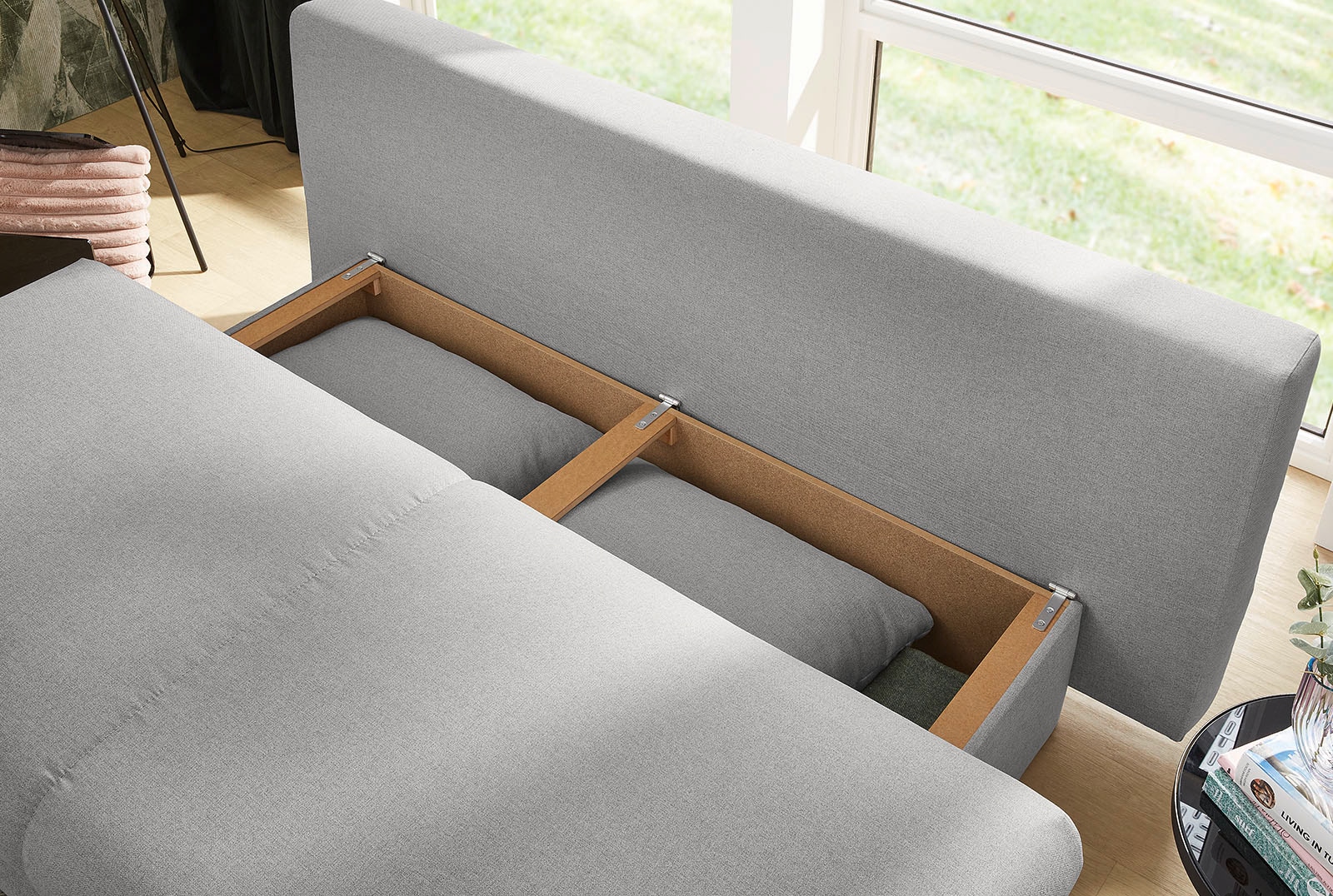 Jockenhöfer Gruppe Schlafsofa »Per, mit Gästebettfunktion, inklusive 4 Kissen«, Wellenschaumpolsterung und großzügigem Stauraum/Bettkasten
