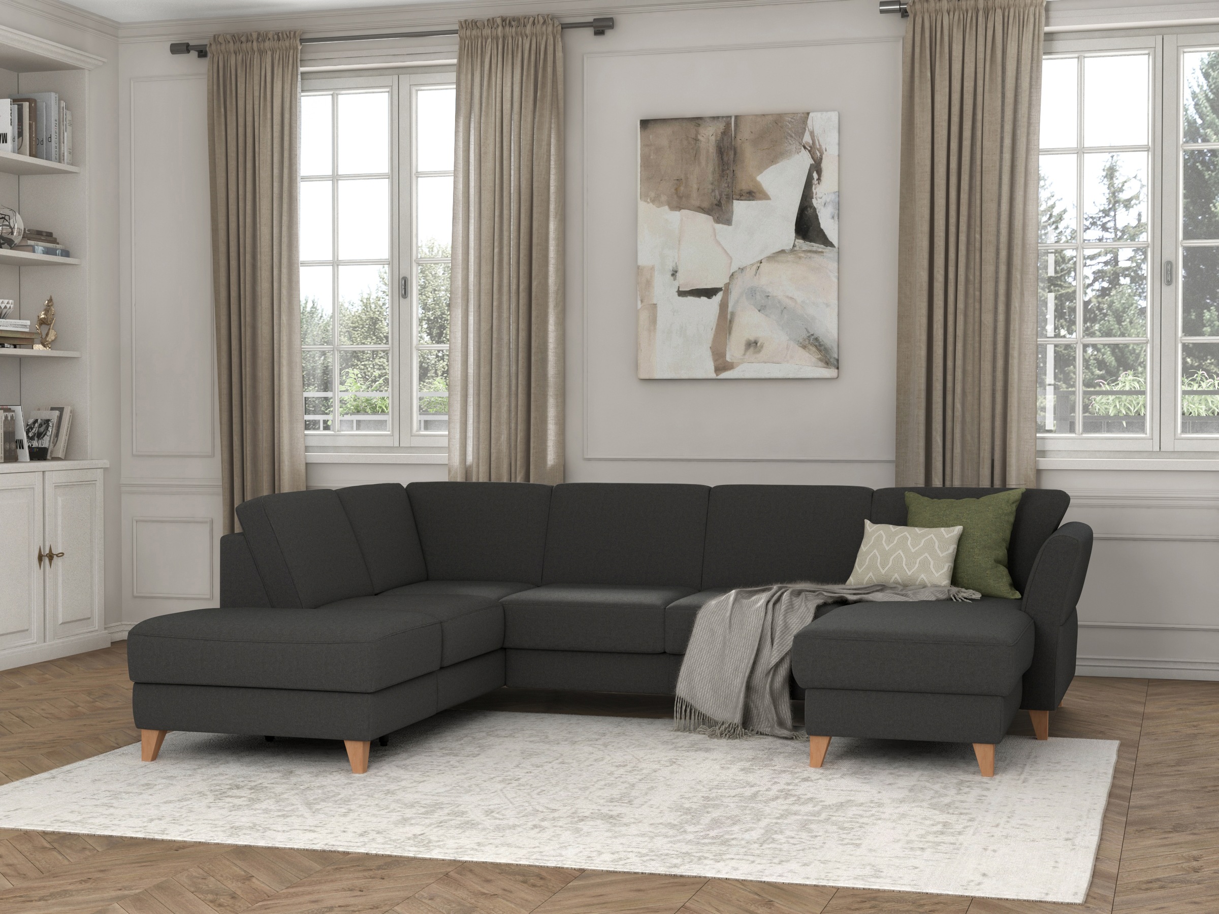 sit&more Wohnlandschaft »Visby U-Form«, wahlweise mit Bettfunktion und Stauraum, frei im Raum stellbar