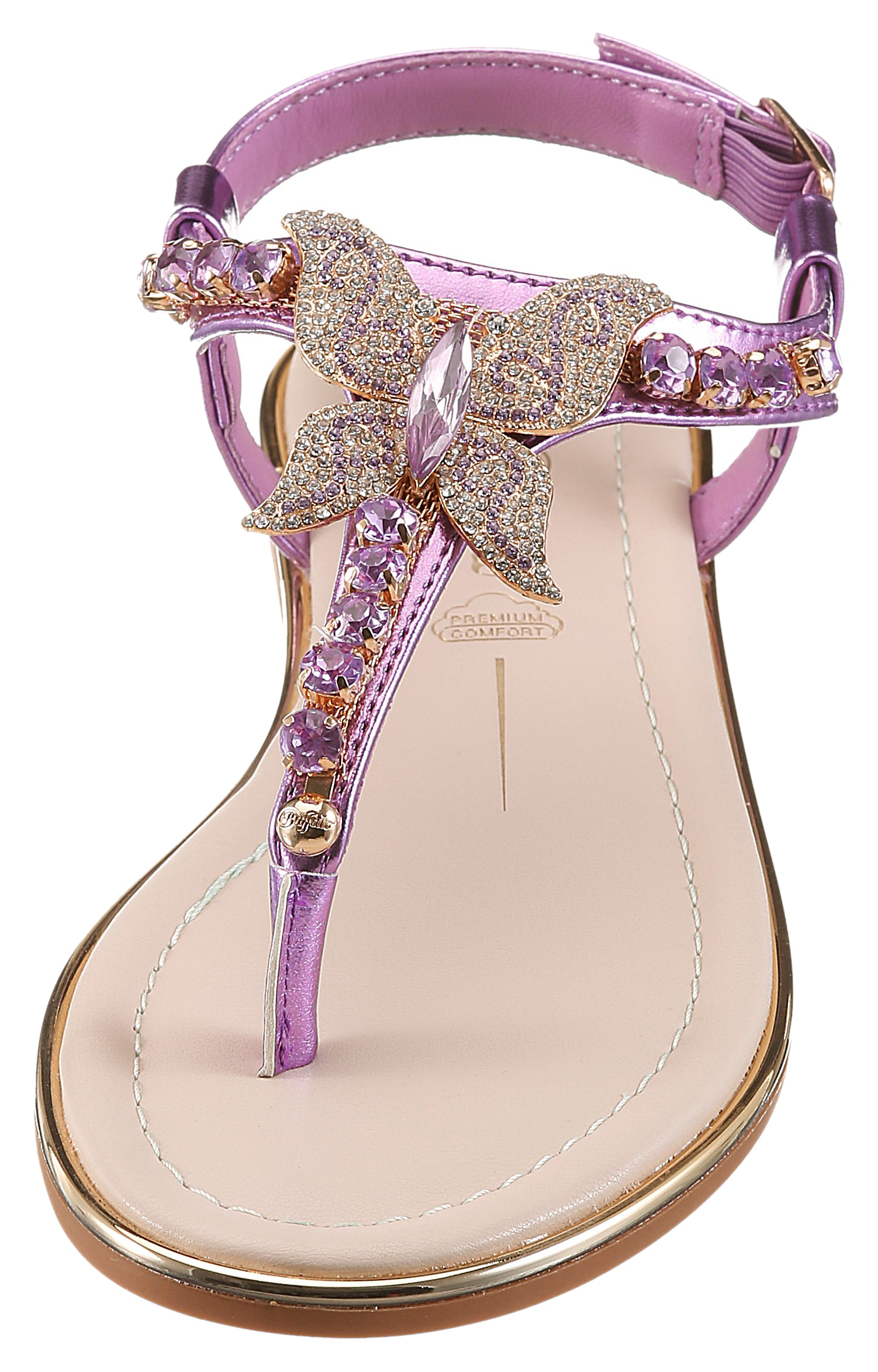 Buffalo Riemchensandale  Sommerschuh, Zehentrenner mit funkelnden Schmucksteinen besetzt