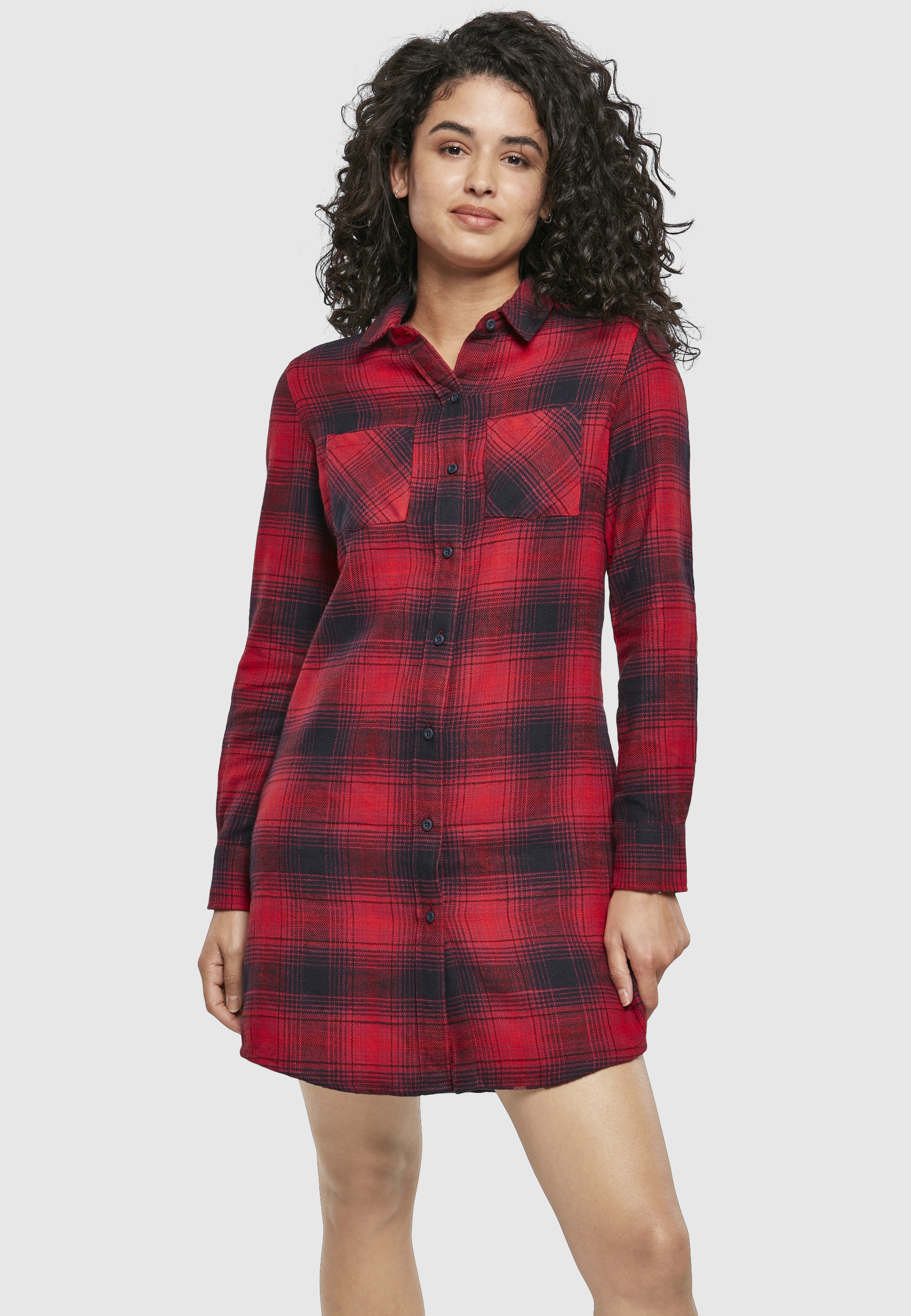 URBAN CLASSICS Shirtkleid »Urban Classics Damen Ladies Check Shirt Dress« 1 Stk. tlg.