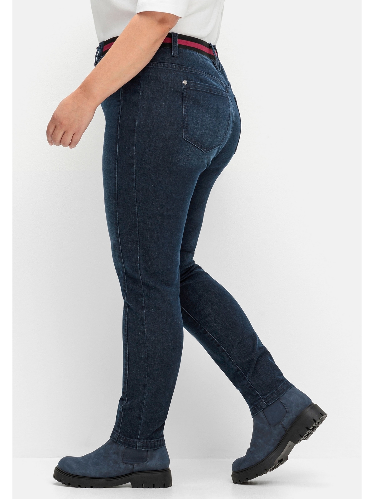 Sheego Stretch-Jeans »Große Größen«, | BAUR Bund für gestreiftem, kaufen elastischen mit