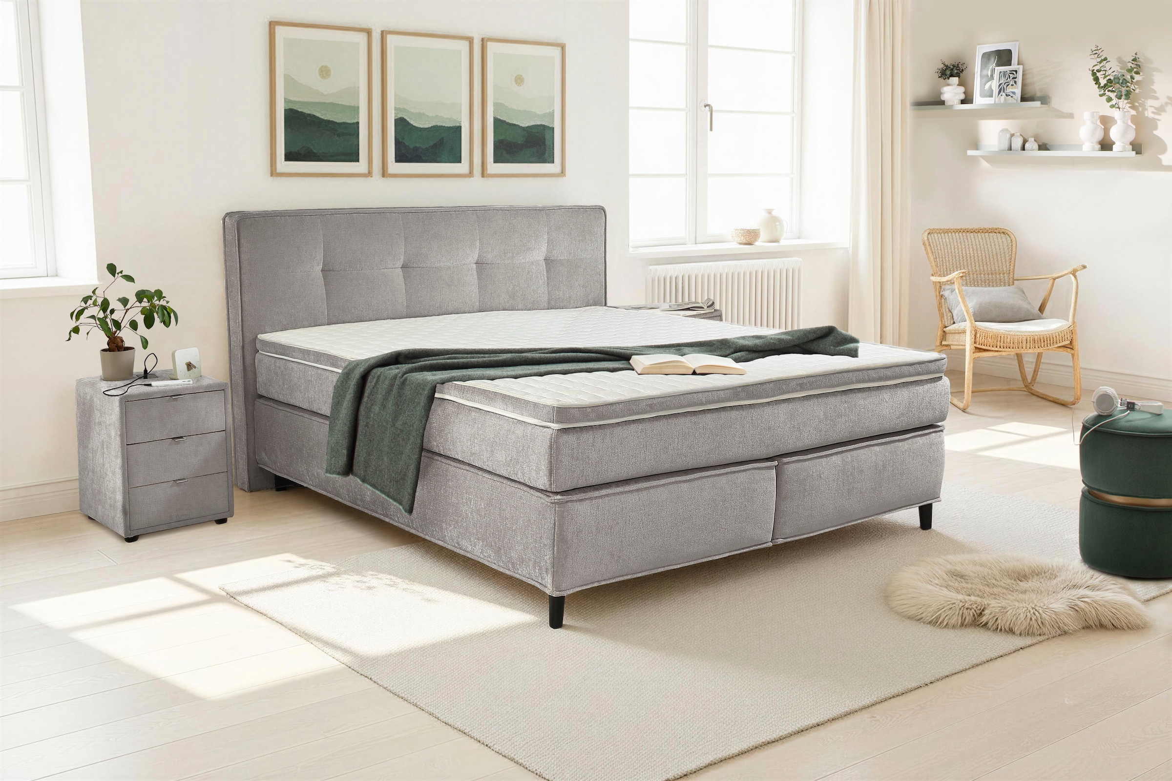 Jockenhöfer Gruppe Boxspringbett »CAPELLO, inkl. Taschenfederkernmatratze H3-H4 und 6cm Kaltschaumtopper« Bezug: Feingewebe, 160x200 oder 180x200 cm