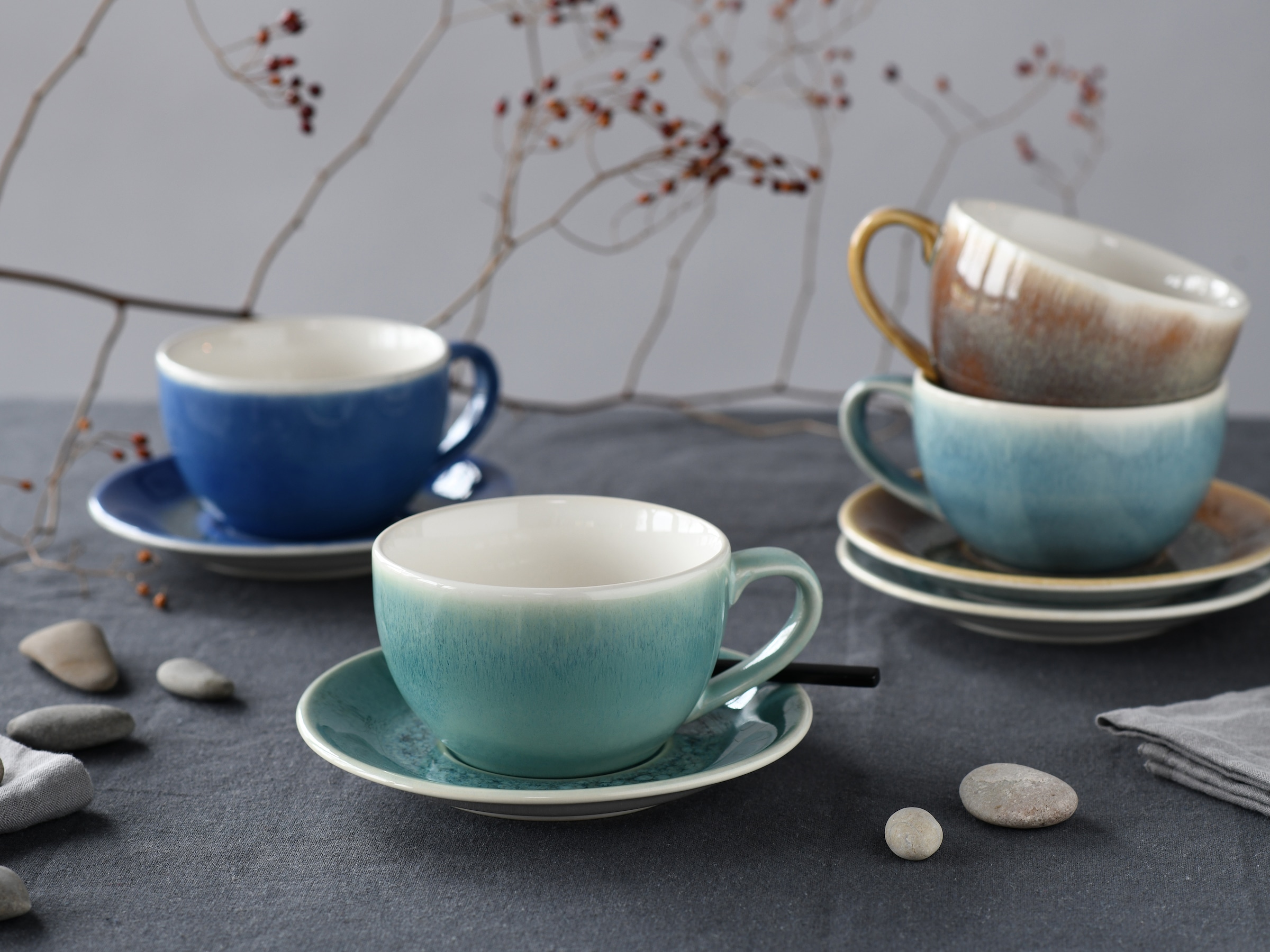 CreaTable Tasse »Caldera Mix, Bistrotassen-Set, 16-tlg.« Reaktivglasur