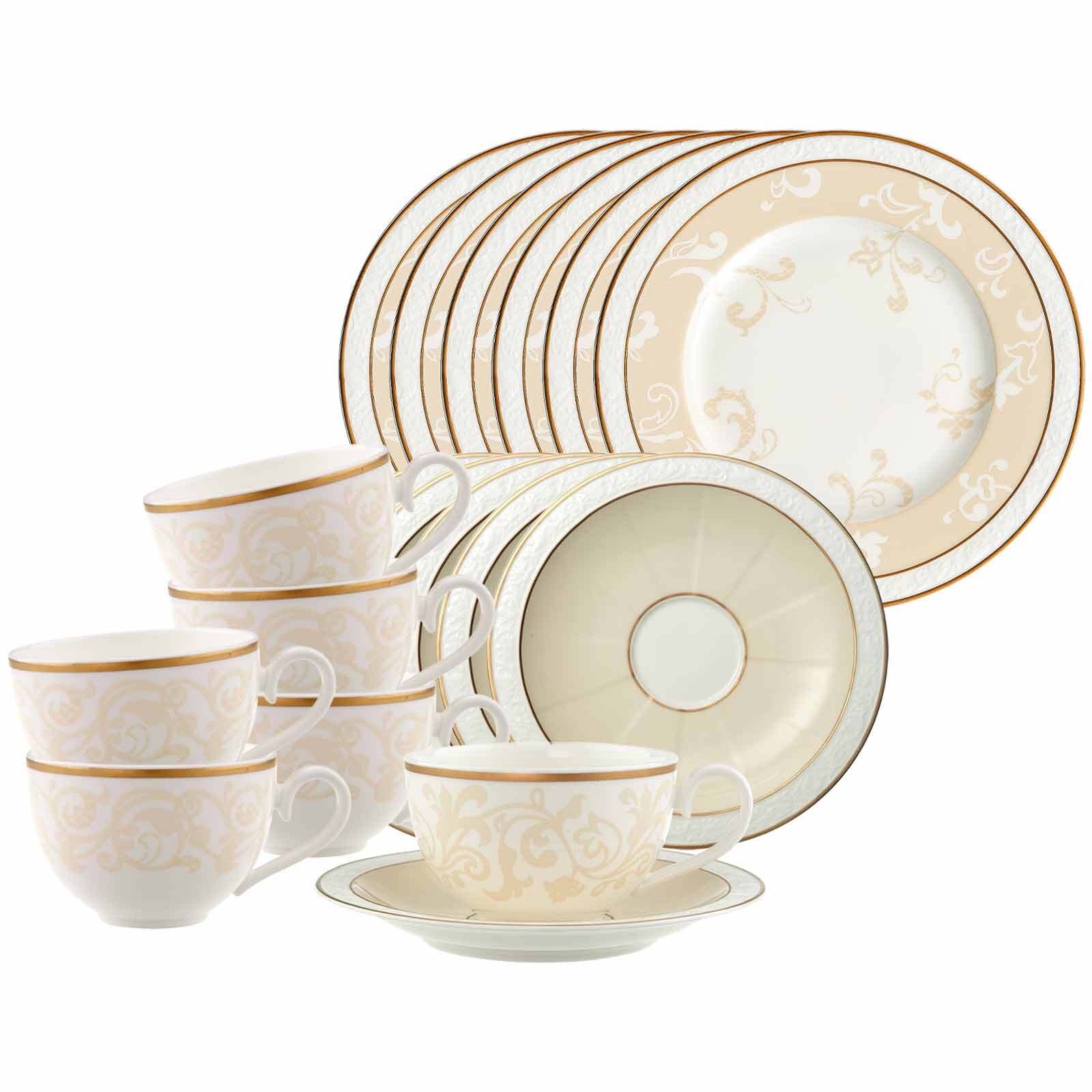Villeroy & Boch Geschirr-Set "Kaffeeservice Ivoire 18er Set weiß-gold" Spülmaschinenfest