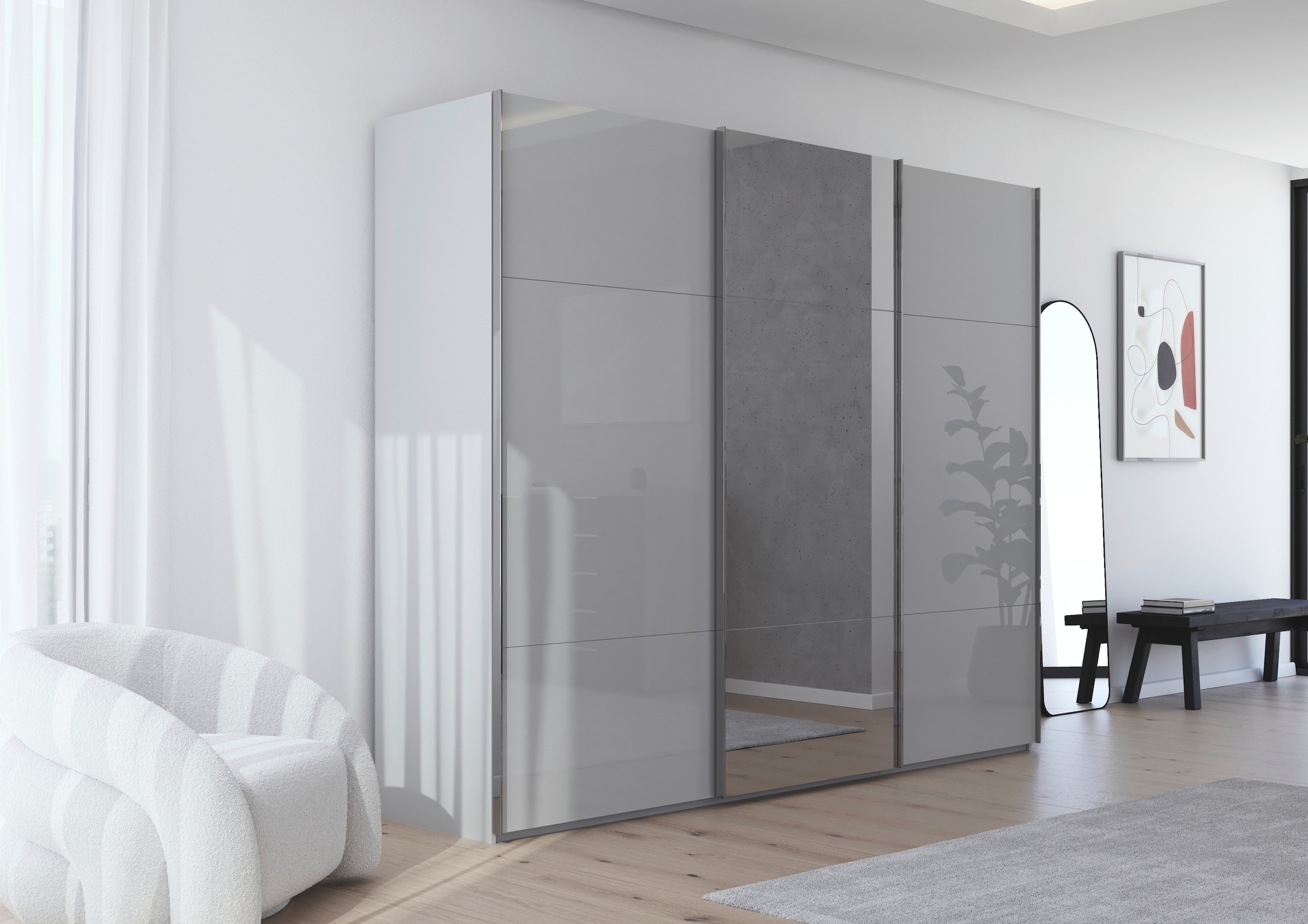 rauch Schwebetürenschrank »Kleiderschrank Schrank Garderobe Schlafzimmerschrank CONTIDO«, (in 3 verschiedenen Ausstattungen BASIC/CLASSIC/PREMIUM), aus hochwertigem Material in 6 Breiten 2 Griff-Farben MADE IN GERMANY