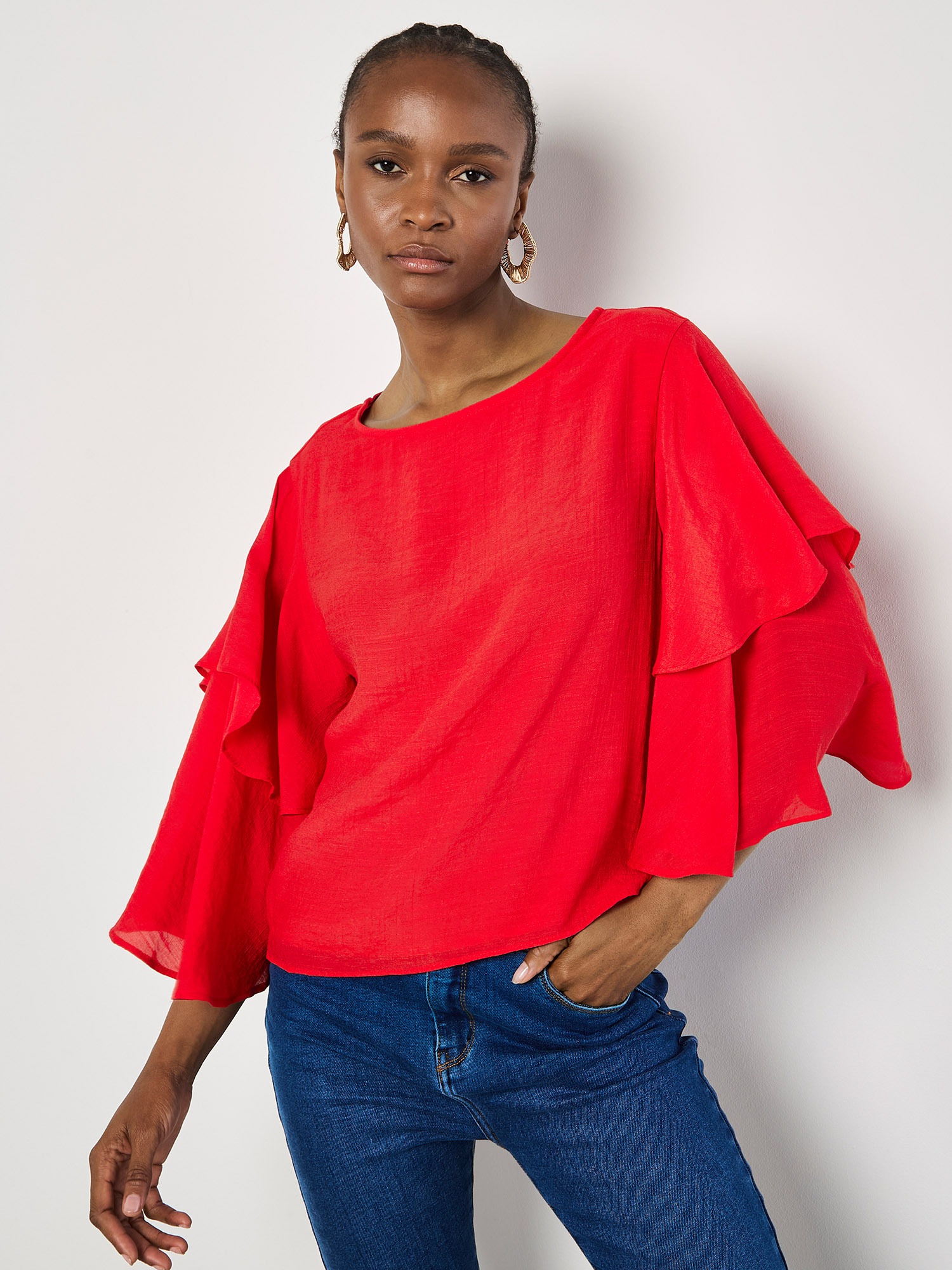 Apricot Shirtbluse "Chiffonblusentop" mit gerüschten Armen