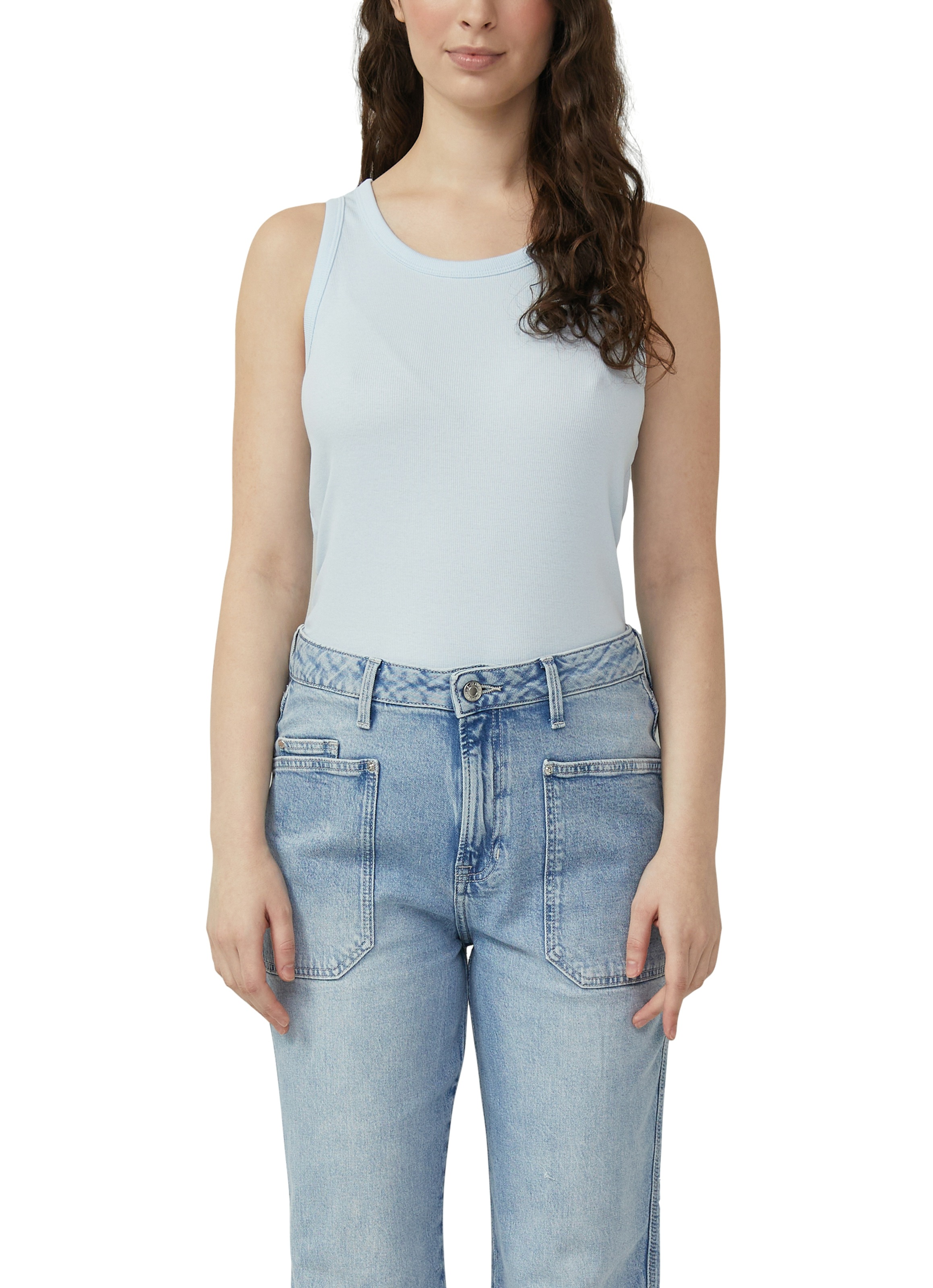 Tanktop S.OLIVER, Damen, Gr. 34, sky blau, Rippware, Obermaterial: 95% Baumwolle, 5% Elasthan, regular fit normal, Rundhals, Tops Tanktop, in Rippoptik, Regular Fit, Rundhalsausschnitt