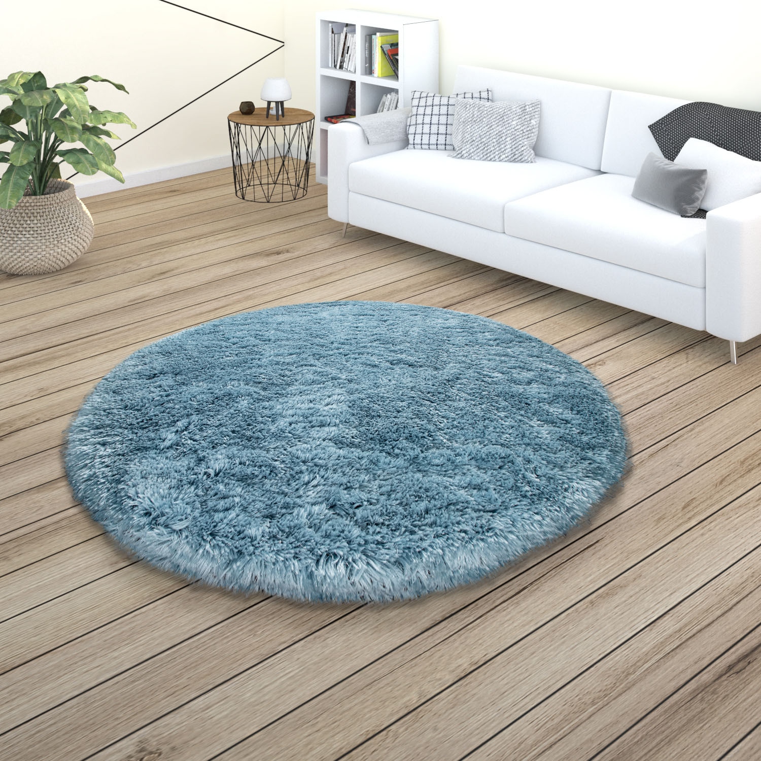 Paco Home Hochflor-Teppich »Akumal 930«, rund, Shaggy, besonders weich durch Softgarn, Uni-Farben