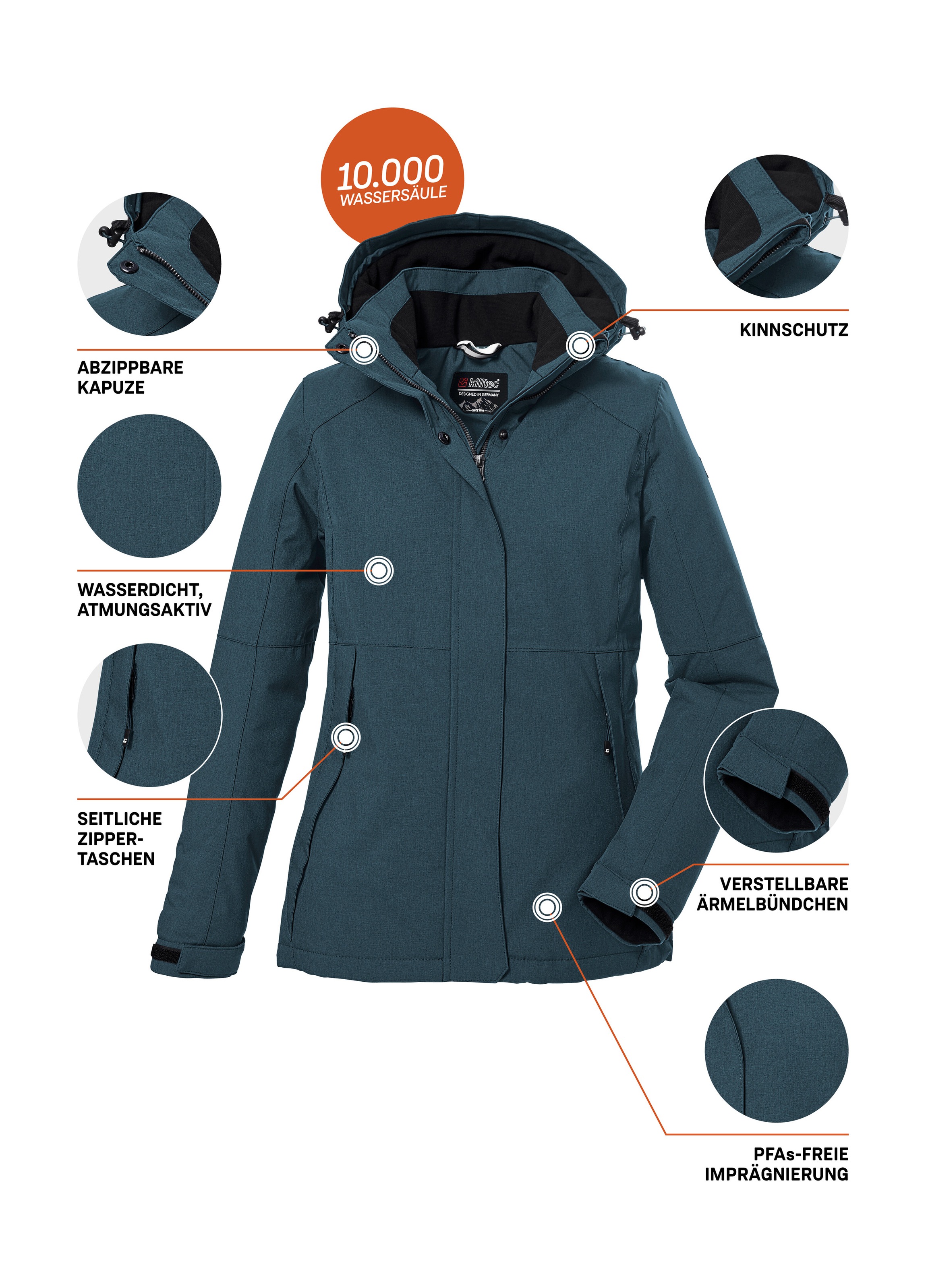 Killtec Outdoorjacke »KOW 37 WMN JCKT«, Wasserdichte Damen Funktionsjacke mit abnehmbarer Kapuze