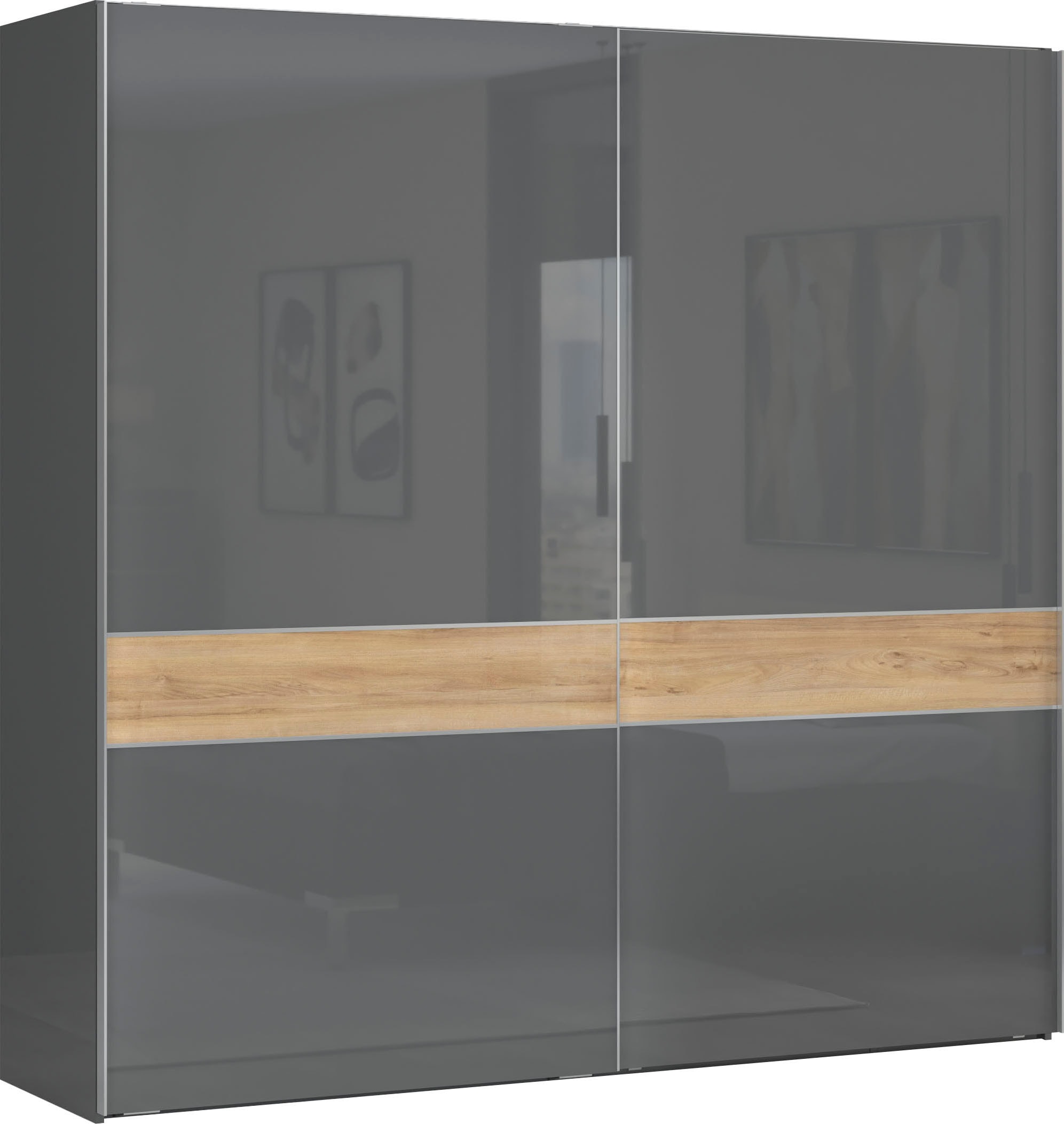 OTTO home "Onyx, Schwebetürenschrank inklusive Innenleben, FSC-zertifiziert" in 3 Breiten: 182, 230 oder 272cm, Höhe 224cm, UV lackiert, hochglänzend anthrazit, mit Soft-Close Funktion