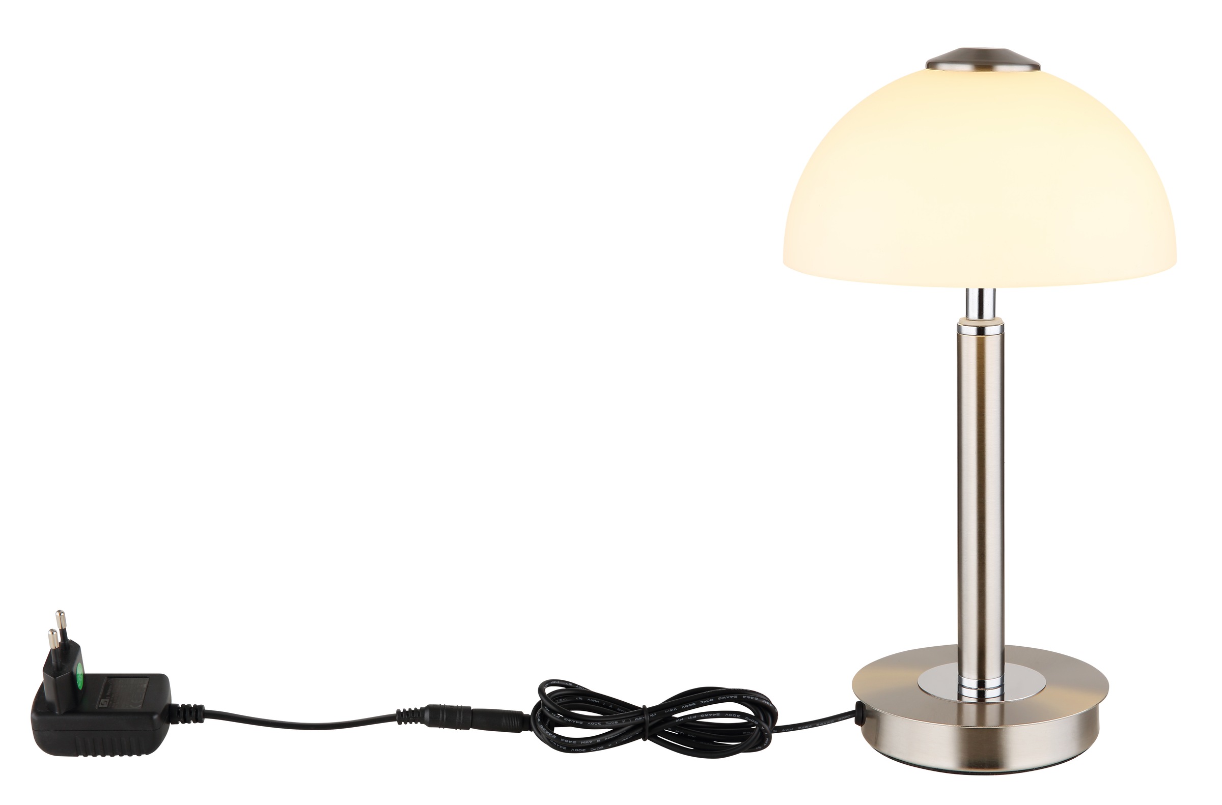 GLOBO LIGHTING Tischleuchte »ULDIN« LED-Modul 1 Stk. Warmweiß Tischleuchte Nickel/Chrom, Glas opal, Touchdimmer, LED 7W