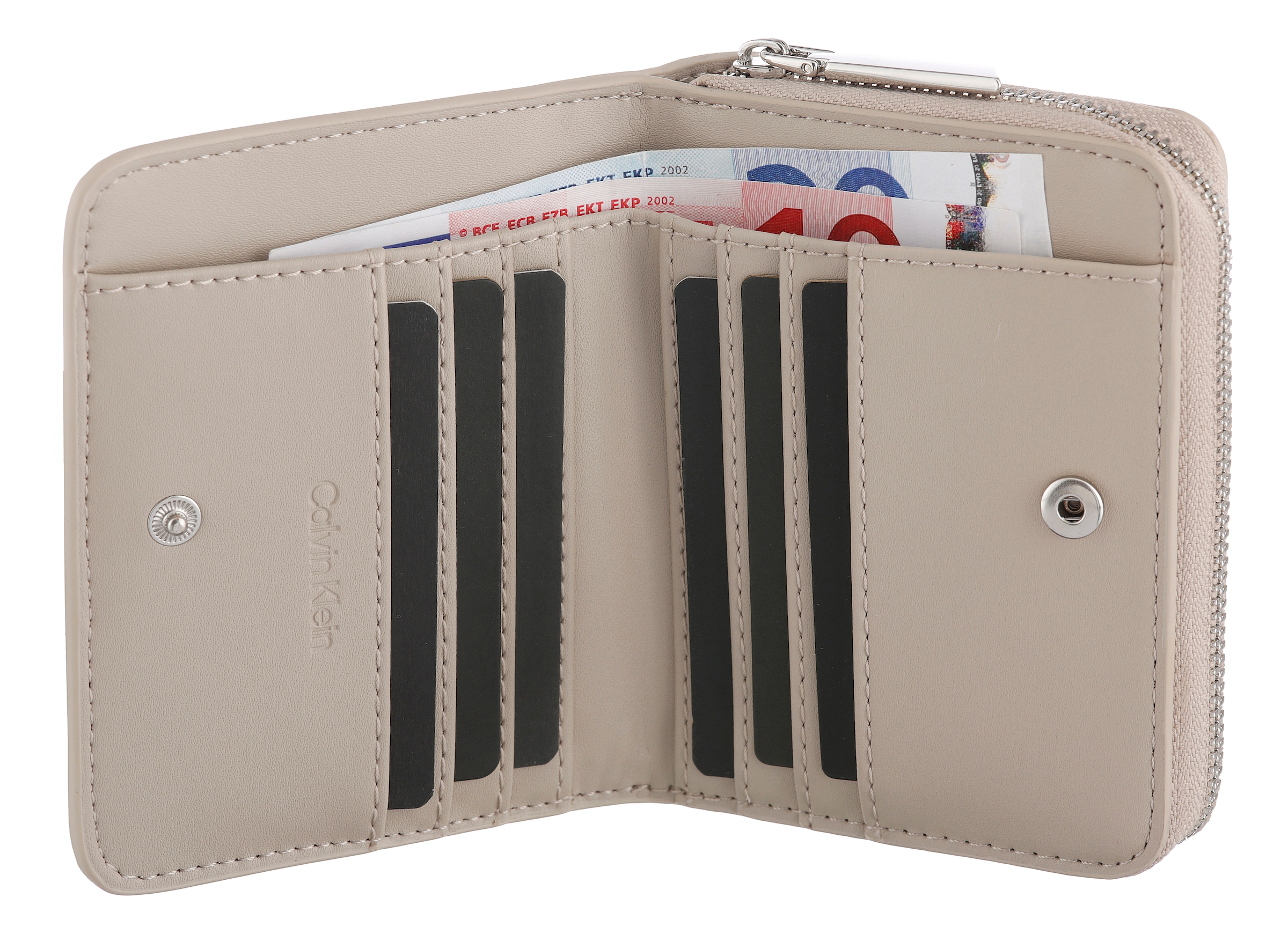 Calvin Klein Geldbörse »CK MUST AOP MD ZIP AROUND W FLAP«, Damen Geldbeutel, Portemonnaie mit Monogramm-Logomuster